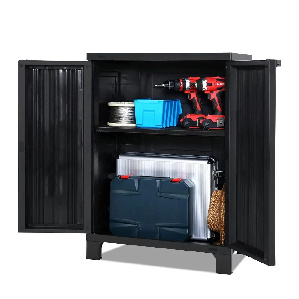 Gardeon Outdoor Storage Cabinet Box 92cm Lockable Cupboard Sheds Garage Adjustable Black