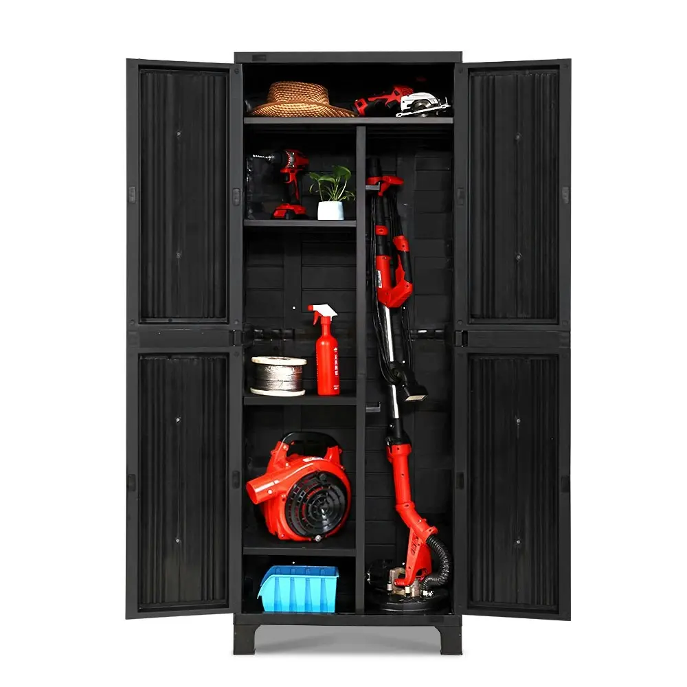 Gardeon Outdoor Storage Cabinet Box 173cm Lockable Cupboard Sheds Garage Adjustable Black