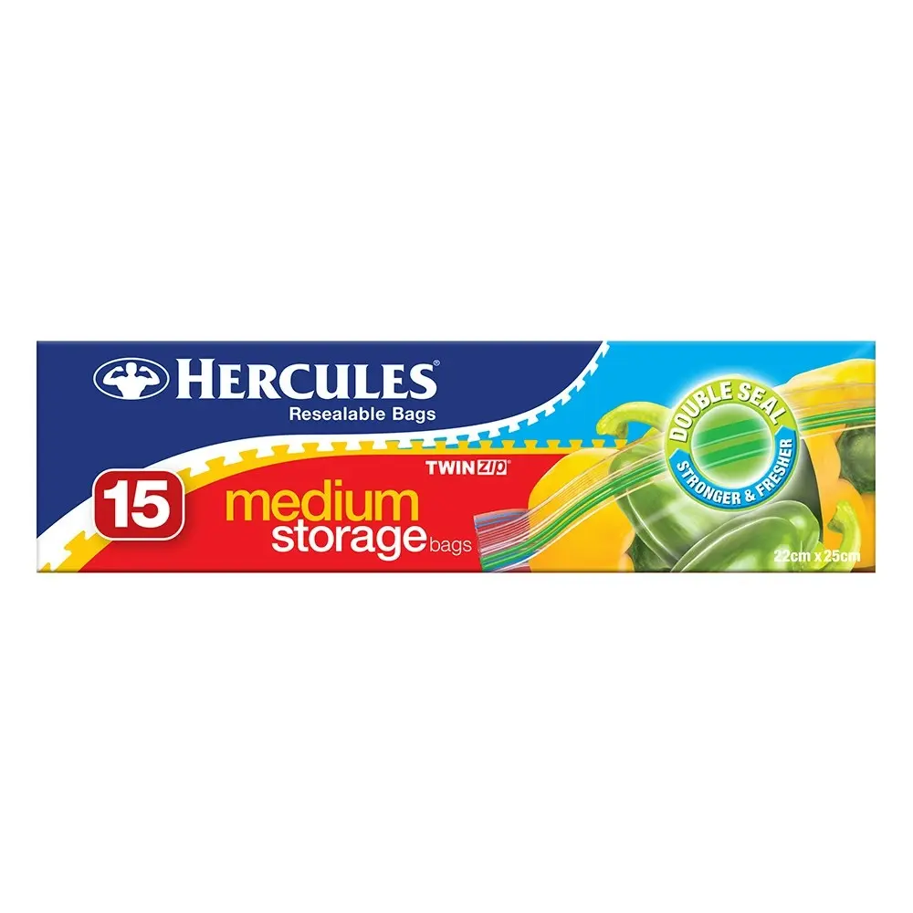 45pc Hercules Twin Zip Storage Bags Medium 22x25cm Resealable Food Seal Bag