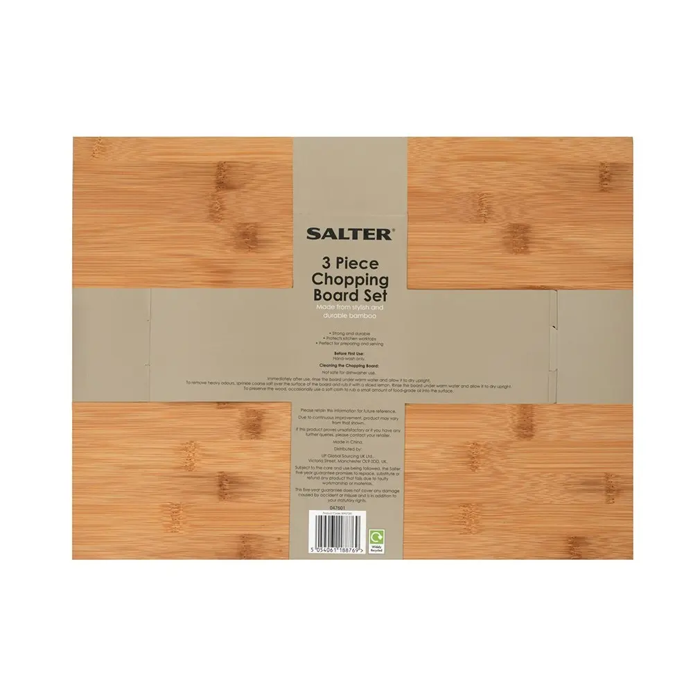 3pc Salter 39.5/33/27cm Chopping Board Set Bamboo Cutting Boards w/ Colour Rim