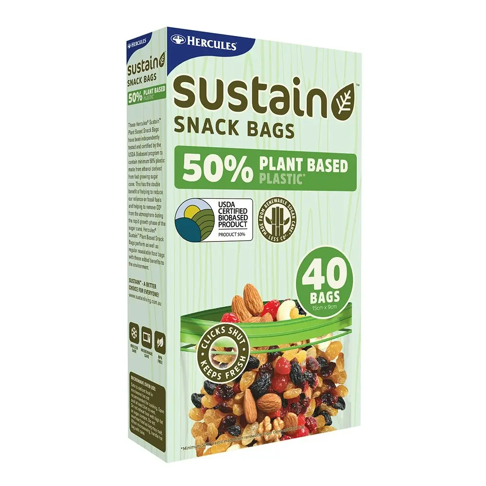 120pc Hercules Sustain Plant Based Plastic 15x9 Cm Resealable Food Snacks Bags