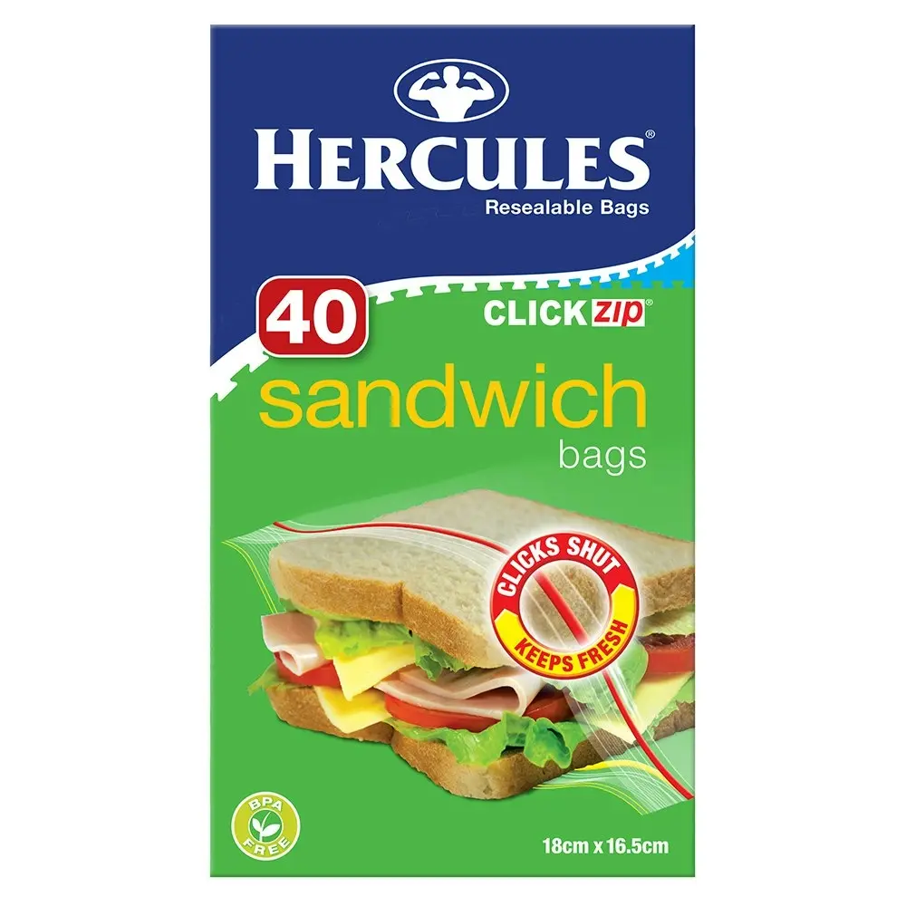 120pc Hercules Click Zip Resealable Sandwich Bag 18x16.5cm Food Storage BPA Free