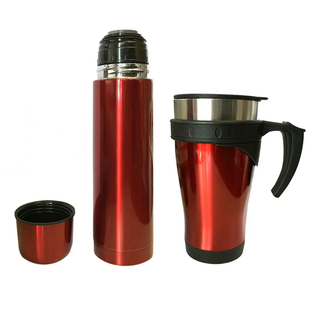 4pc Stainless Steel Vacuum Flask 450ml Mug/500ml Bottle w/ Double Wall Cup Set