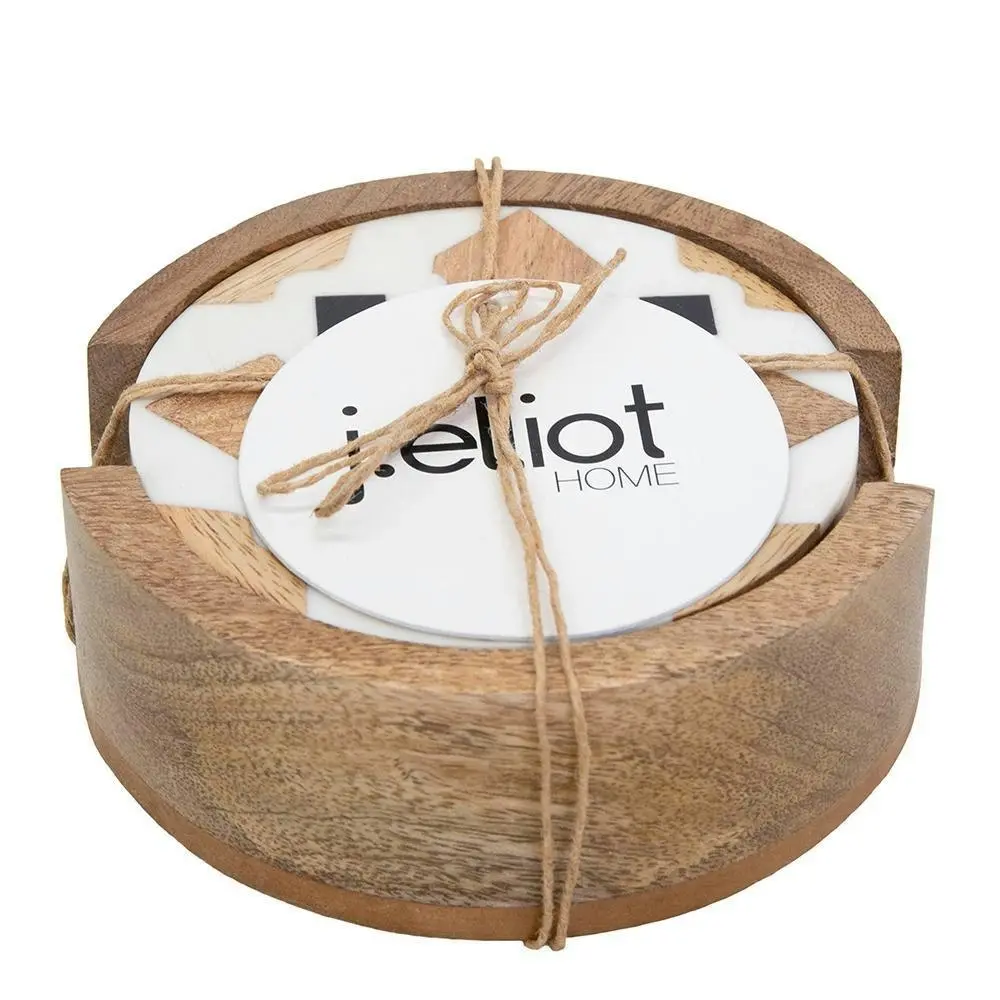 4PK J.Elliot 10cm  Wooden  Round Alyvia Coasters Drink Kitchen/Home f/ Cups/Mugs