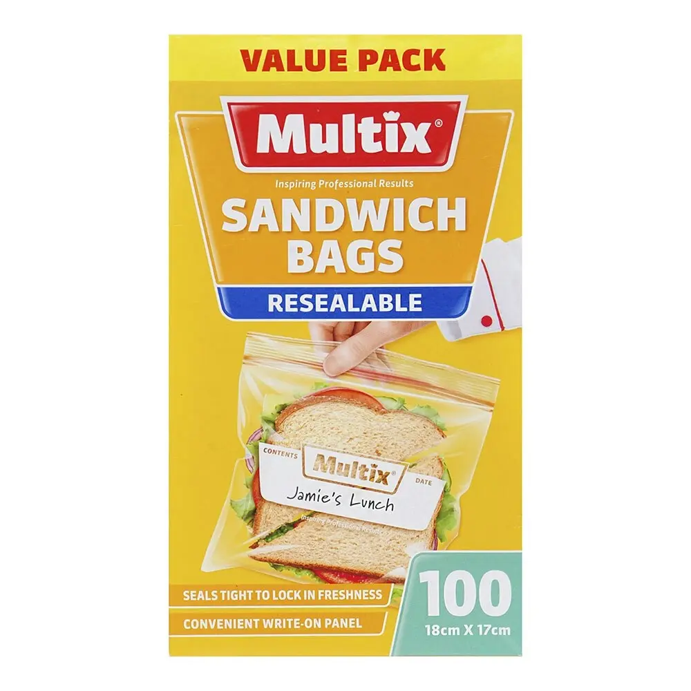 200x Multix 16cm Sandwich Bags Resealable Food Storage Zip Lock Container Bag