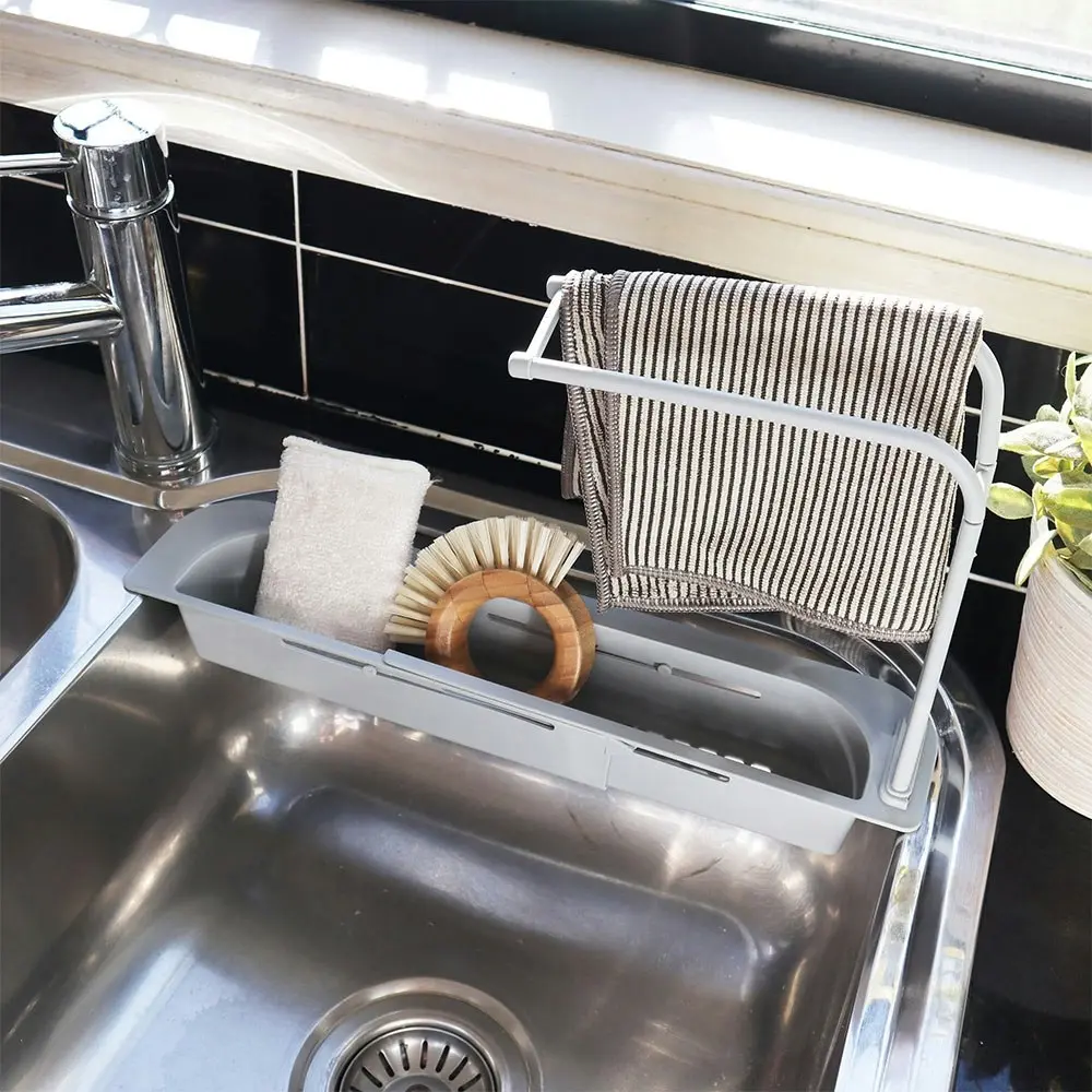 White Magic 50cm Adjustable Kitchen Sink Organiser Storage Towel Rack/Basket