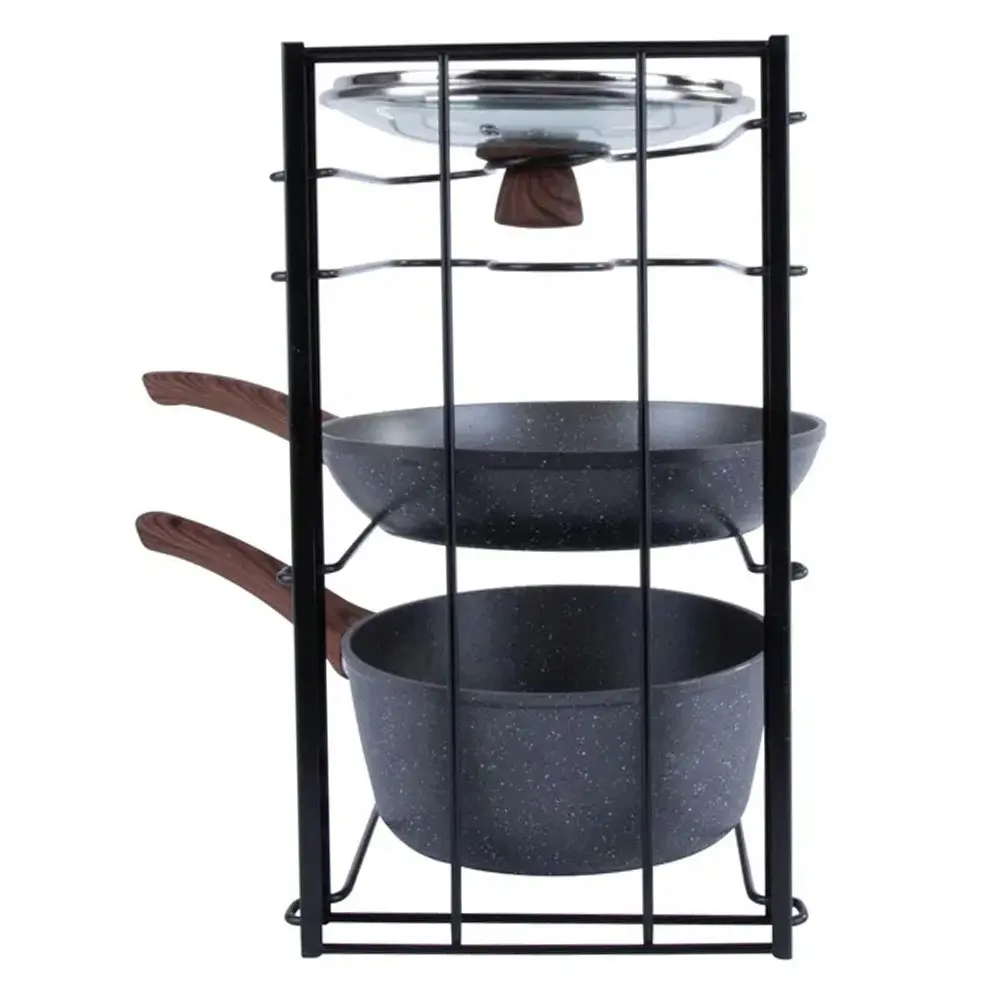 Living Today 38cm Kitchen Pot/Pan/Lid Holder Cupboard Single Organiser Rack BLK