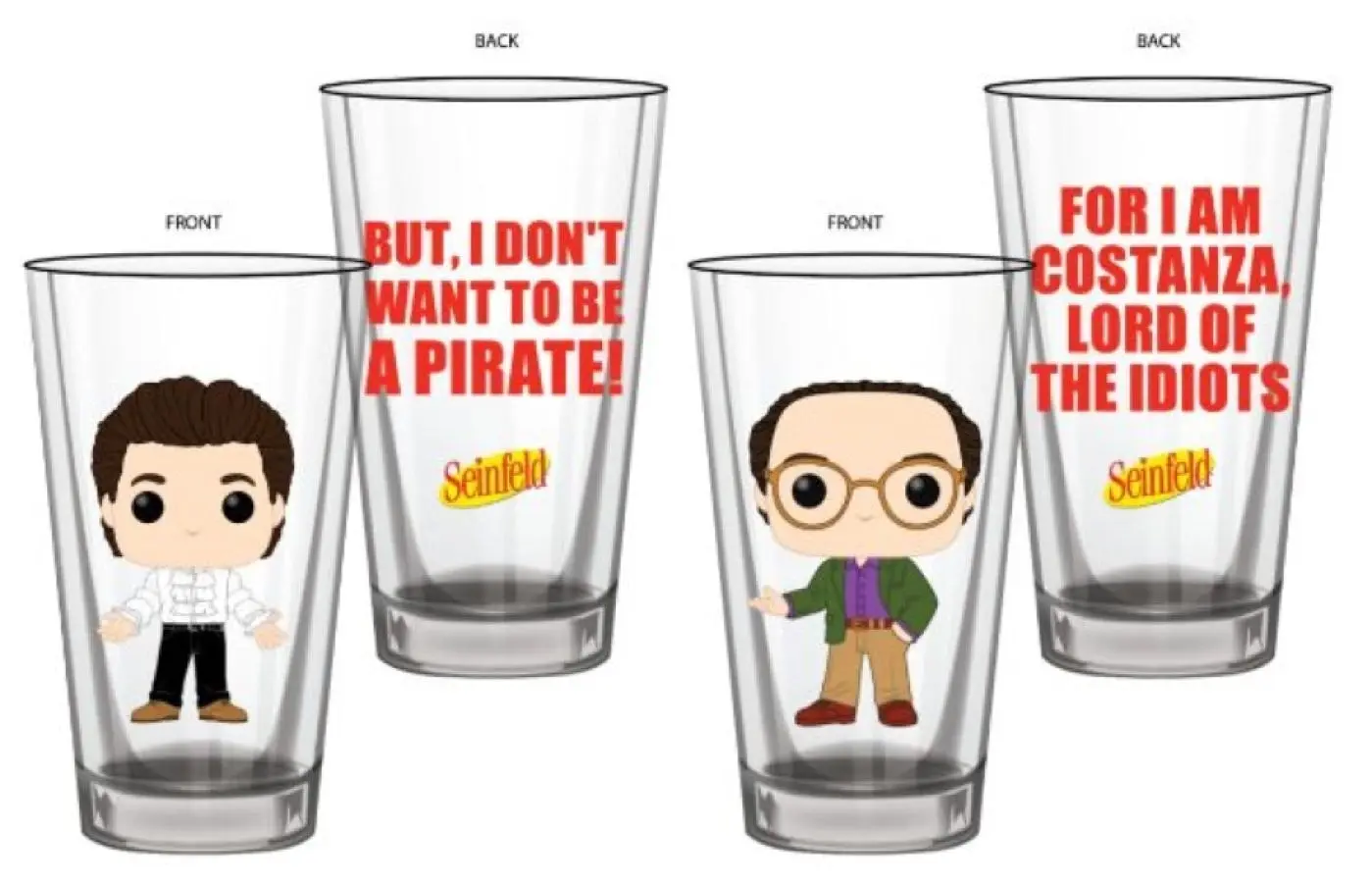 2PK Pop! Funko Drinkware Seinfeld Jerry & George Glass Set Collectable Set