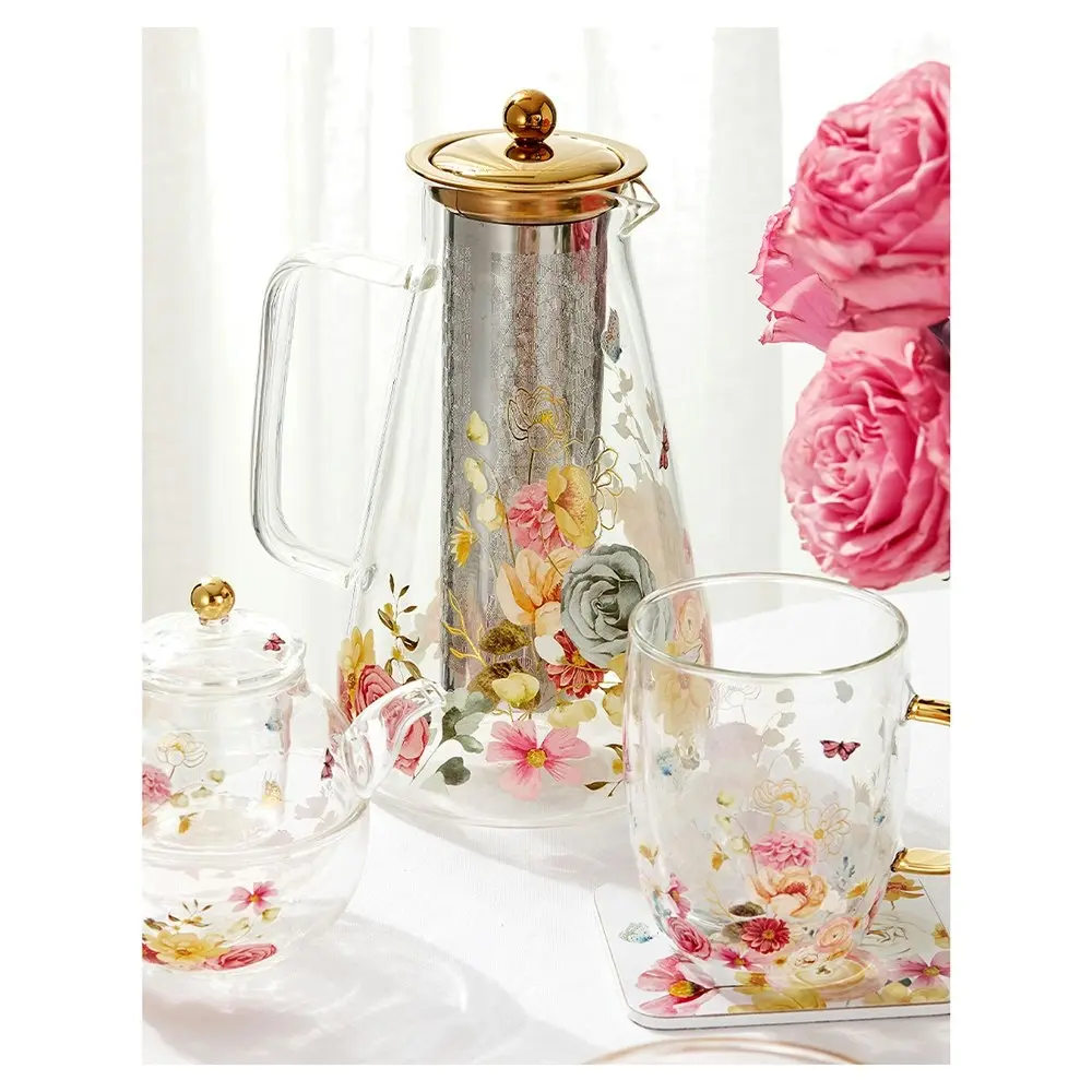 Ashdene 380ml Springtime Soiree Double Walled Glass Clear Flowers Tea Mug/Cup