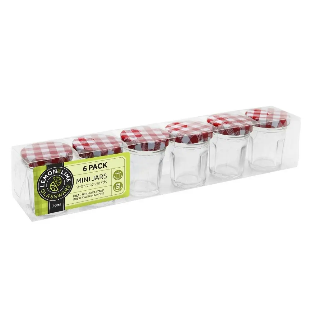 30pc Lemon & Lime 30ml Mini Toscana Air-Tight Glass Jars w/ Screw Top Lid Red