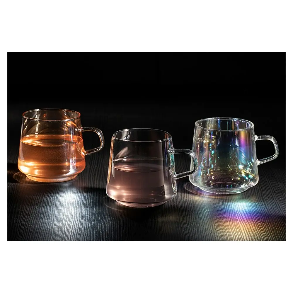 2pc Tempa Oaklyn Tea Cup/Coffee Mug Glass Clear Hot Drinking Handled 450ml Opal