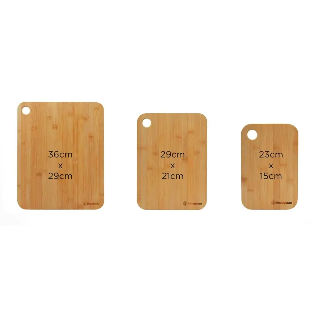 3PK Westinghouse Bamboo Chopping Cutting Boards for Meat/Cheese Wooden Brown Set