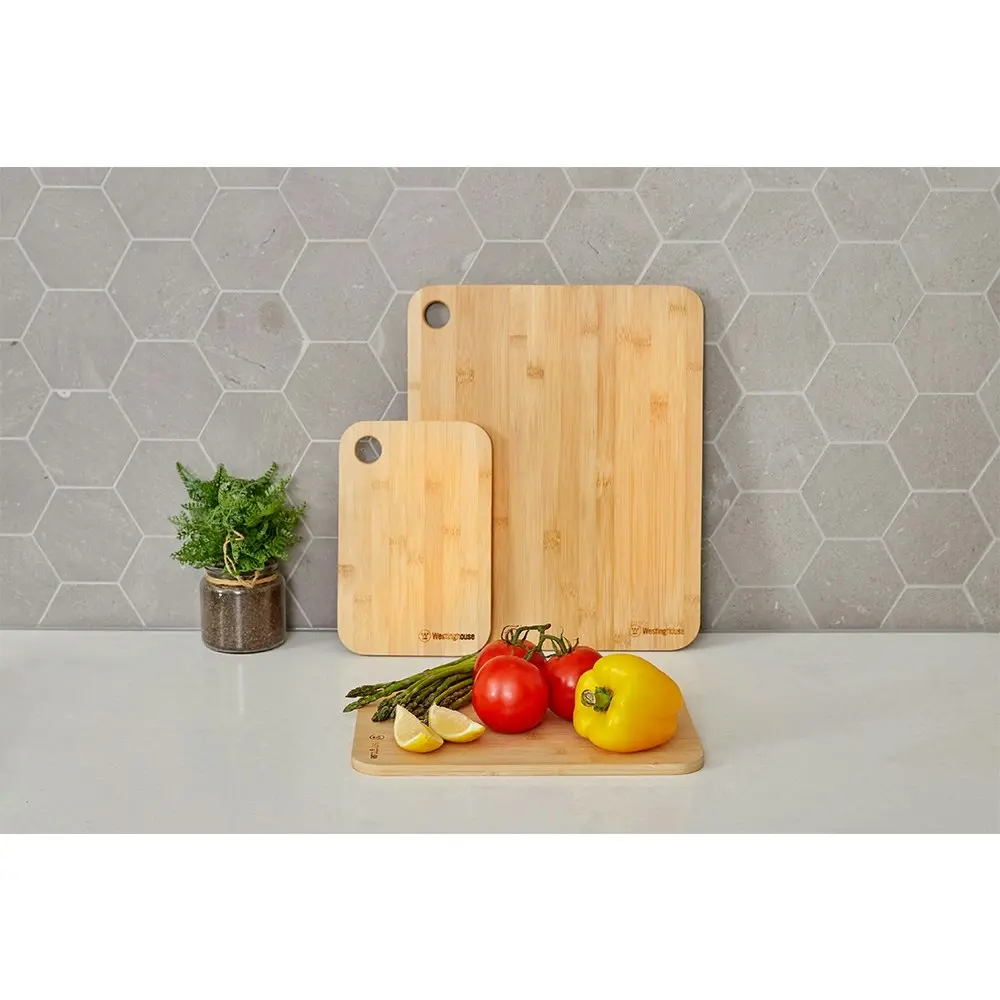 3PK Westinghouse Bamboo Chopping Cutting Boards for Meat/Cheese Wooden Brown Set