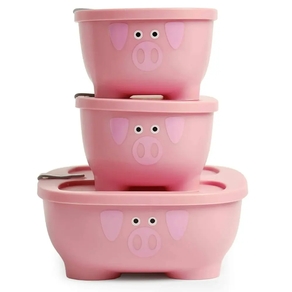 3pc Prince Lionheart 580/250ml Bentomal To Go Pig Bento Kids Food Box Lunch Set