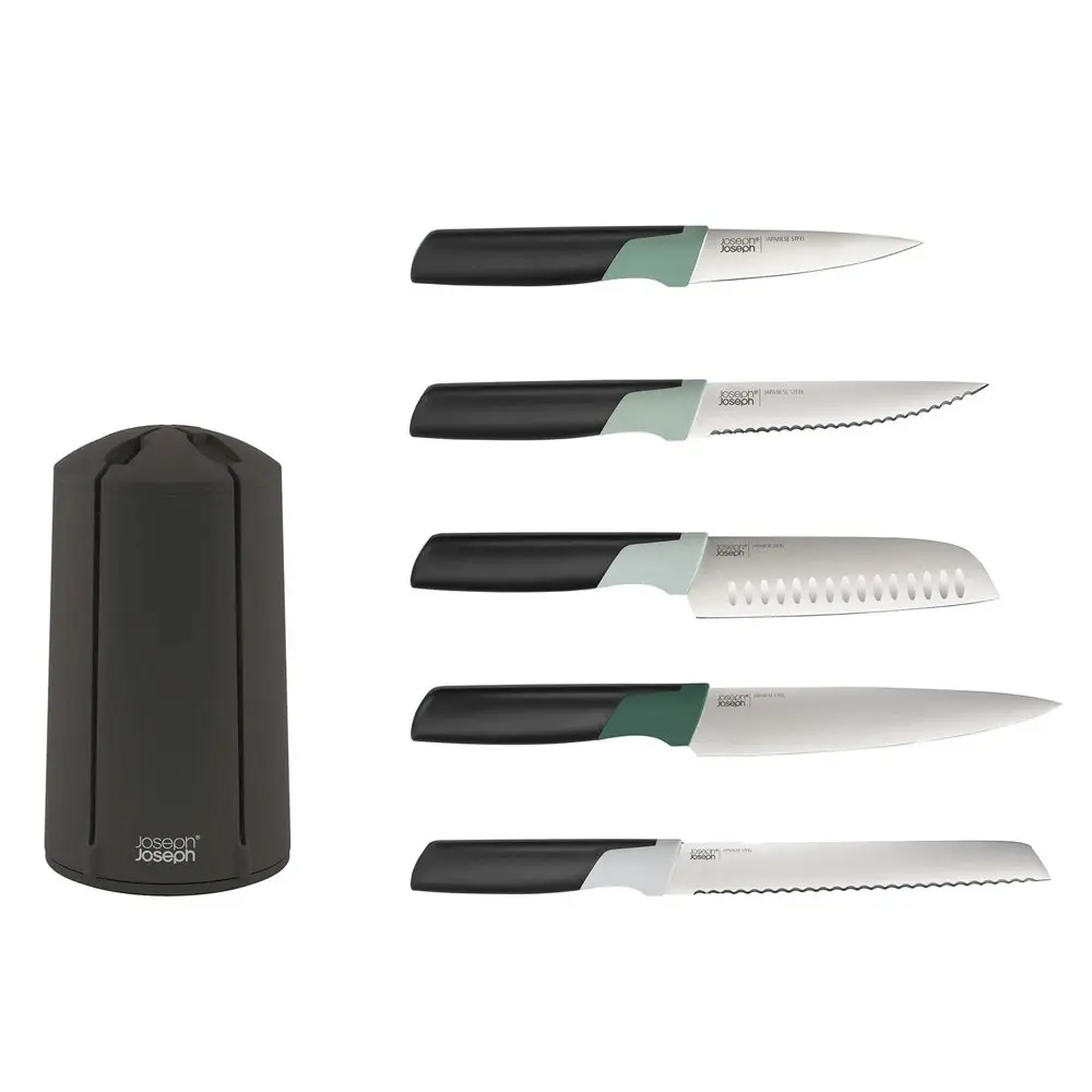 5pc Joseph Joseph Editions Elevate Paring/Santoku/Chefs Knives Carousel Set Sage