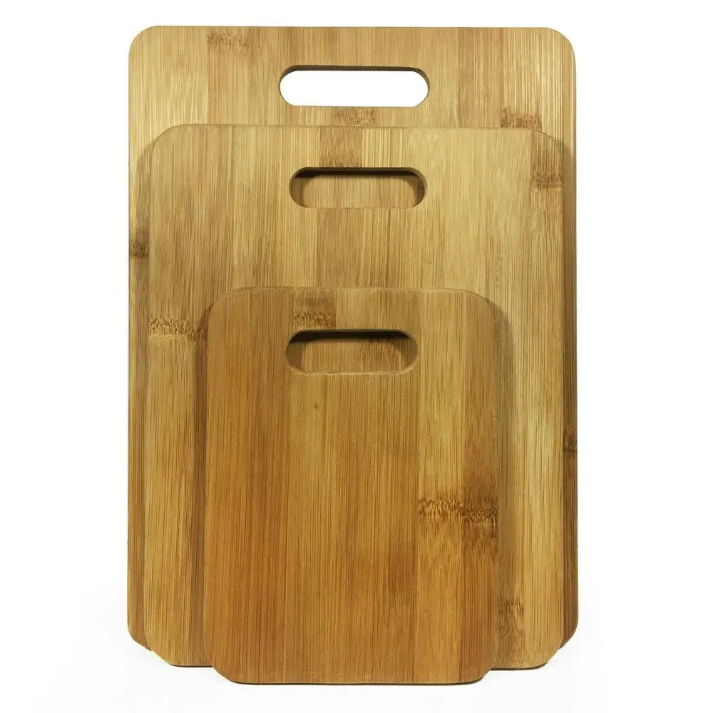 3PK Bamboo Chopping Cutting Boards Kitchen Wooden Serving Board Platter Brown