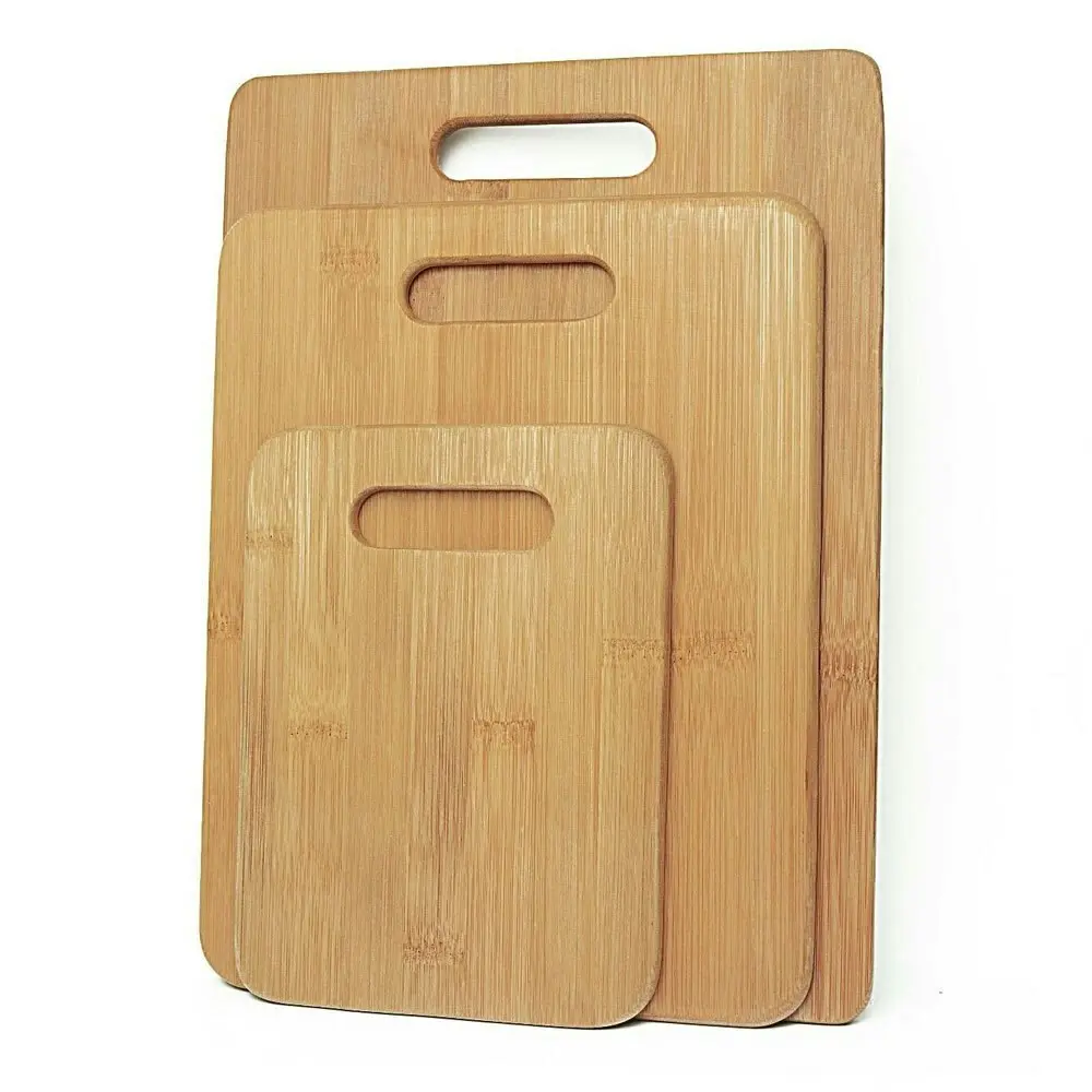 3PK Bamboo Chopping Cutting Boards Kitchen Wooden Serving Board Platter Brown