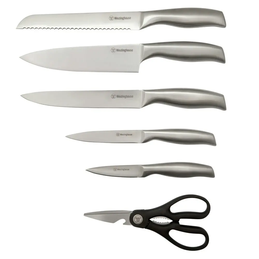 7pc Westinghouse Stainless Steel Kitchen Cutting Knife/Scissor Acacia Block Set