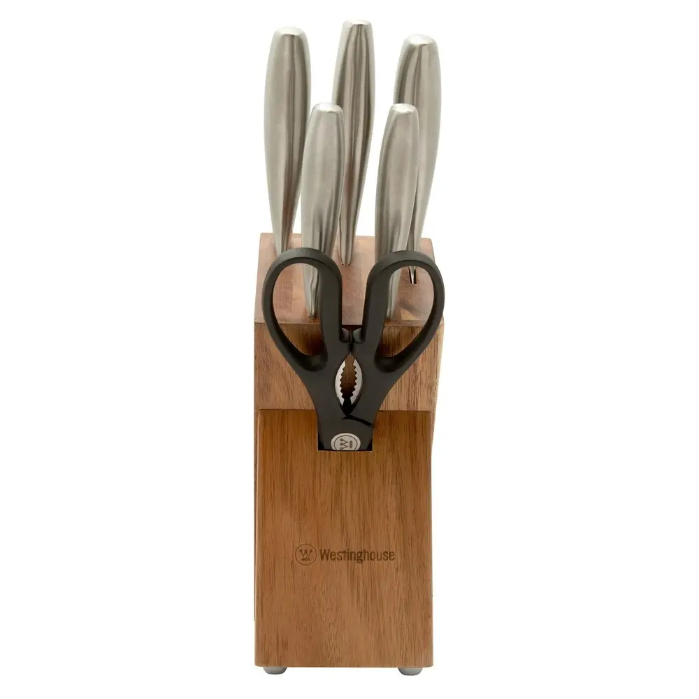 7pc Westinghouse Stainless Steel Kitchen Cutting Knife/Scissor Acacia Block Set