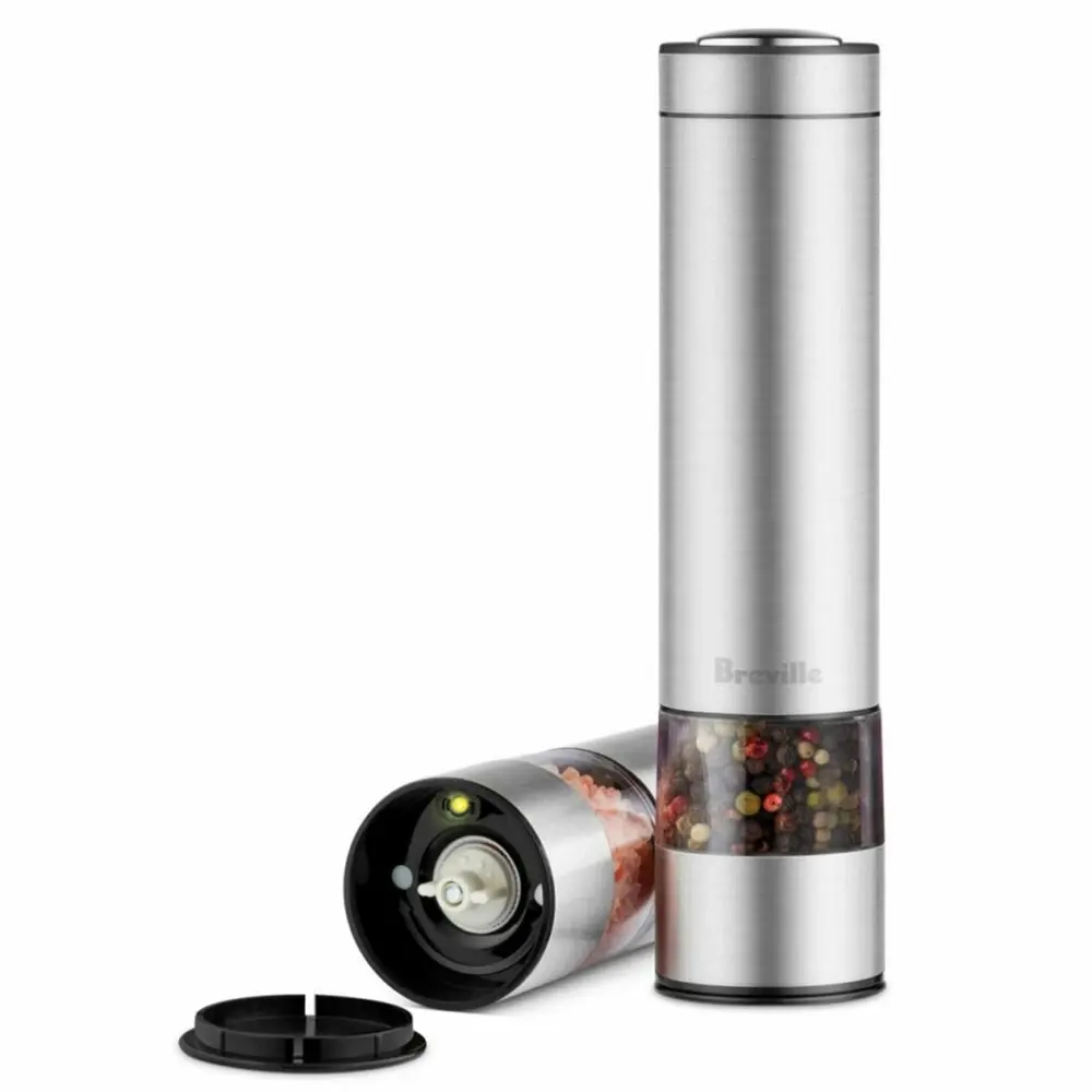 2pc Breville 23cm Electric Stainless Steel Salt & Pepper Grinders/Mill/Shaker