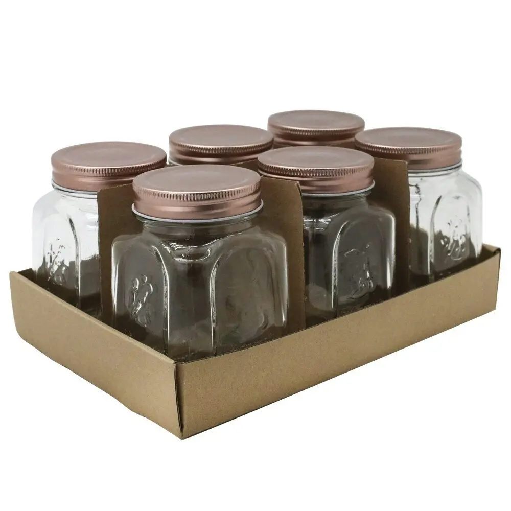 12PK Lemon & Lime Modena Glass Jar Square 475ml Rose Gold Lid Storage Container