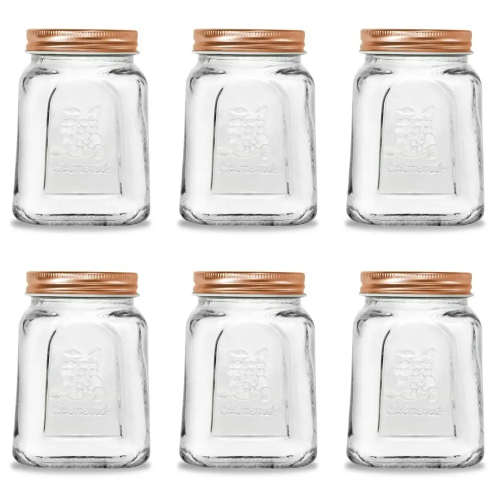 12PK Lemon & Lime Modena Glass Jar Square 475ml Rose Gold Lid Storage Container