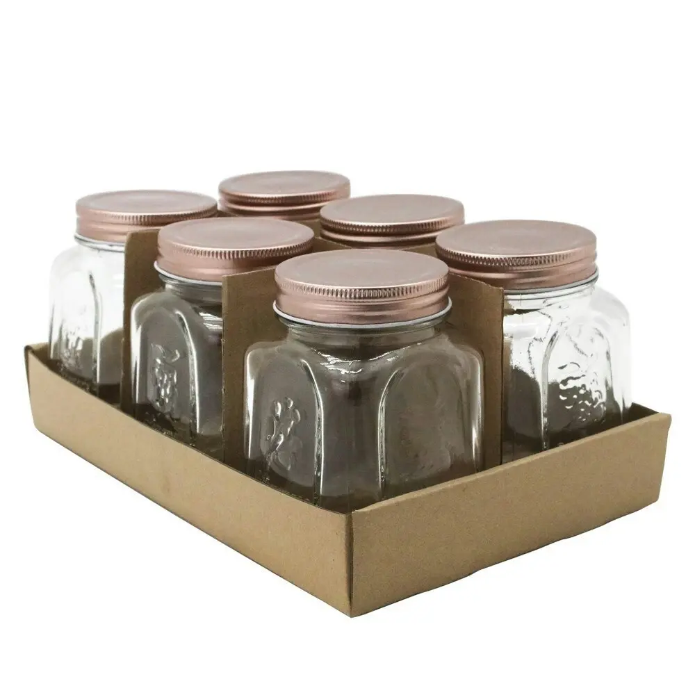 12PK Lemon & Lime Modena Glass Jar Square 475ml Rose Gold Lid Storage Container