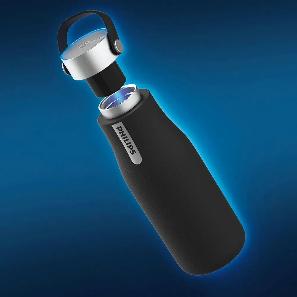 Philips GoZero 590ml Smart Hydration Hot/Cold Water Bottle w/UV Cleaner Black