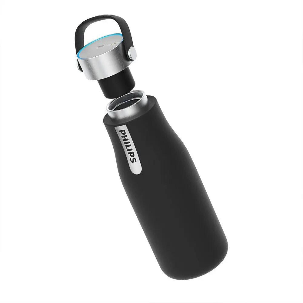 Philips GoZero 590ml Smart Hydration Hot/Cold Water Bottle w/UV Cleaner Black