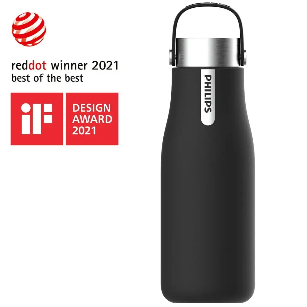 Philips GoZero 590ml Smart Hydration Hot/Cold Water Bottle w/UV Cleaner Black