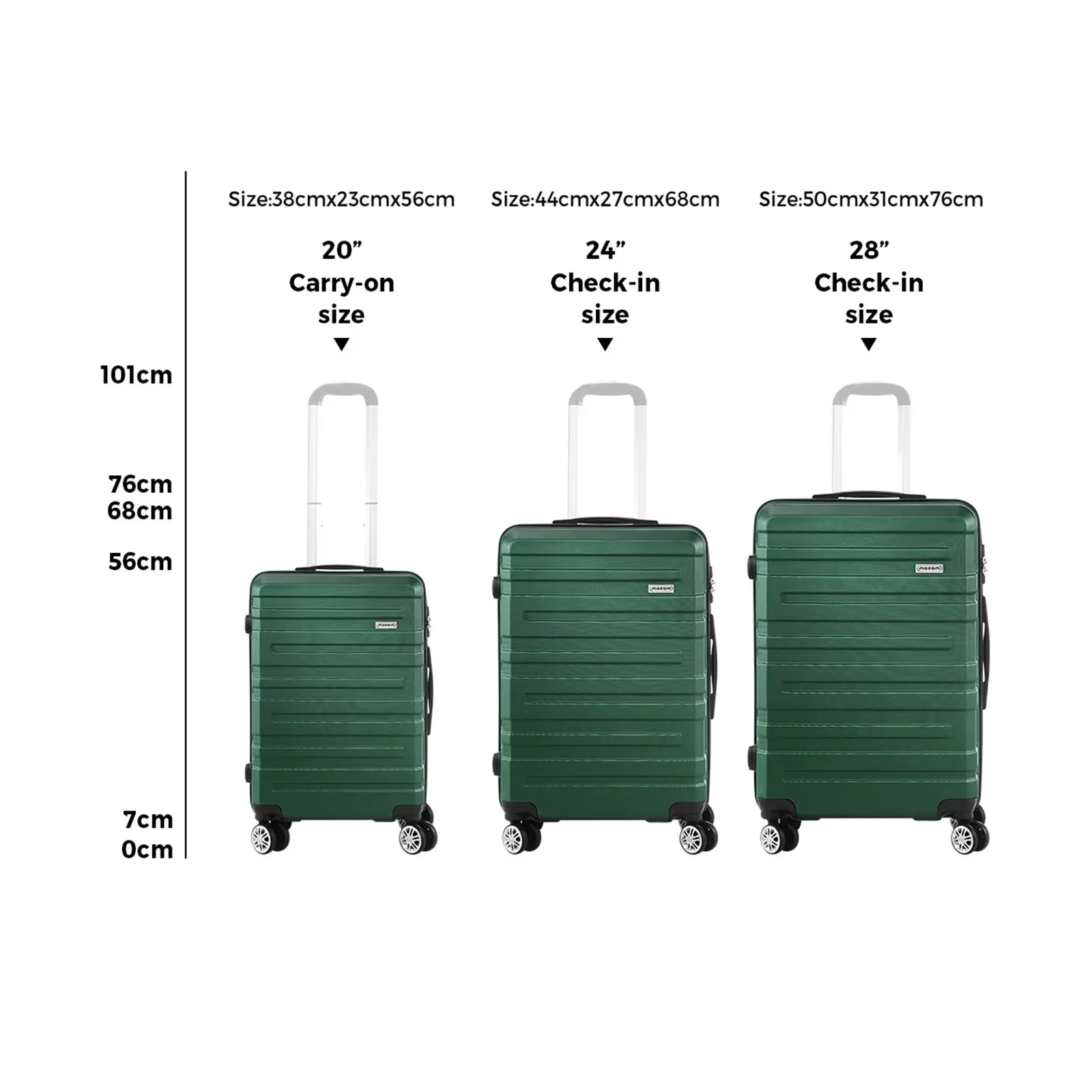 Mazam 3PCS Luggage Suitcase Trolley Set Travel TSA Lock Storage Hard Case Green