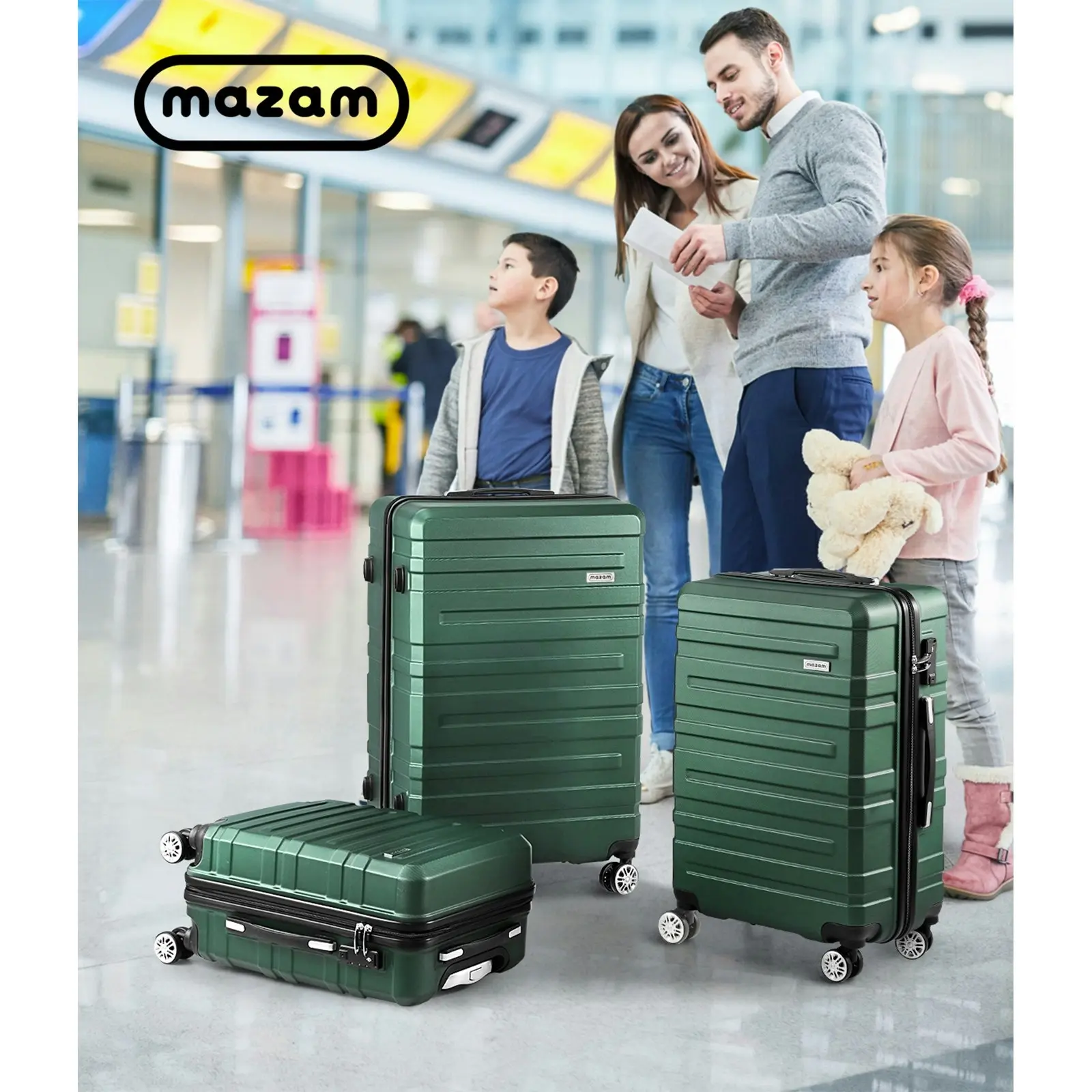 Mazam 3PCS Luggage Suitcase Trolley Set Travel TSA Lock Storage Hard Case Green