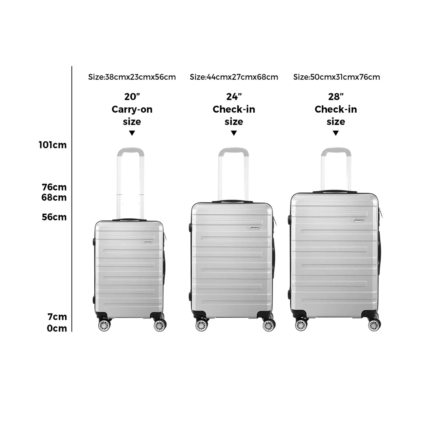 Mazam 3PCS Luggage Suitcase Trolley Set Travel TSA Lock Storage Hard Case Silver