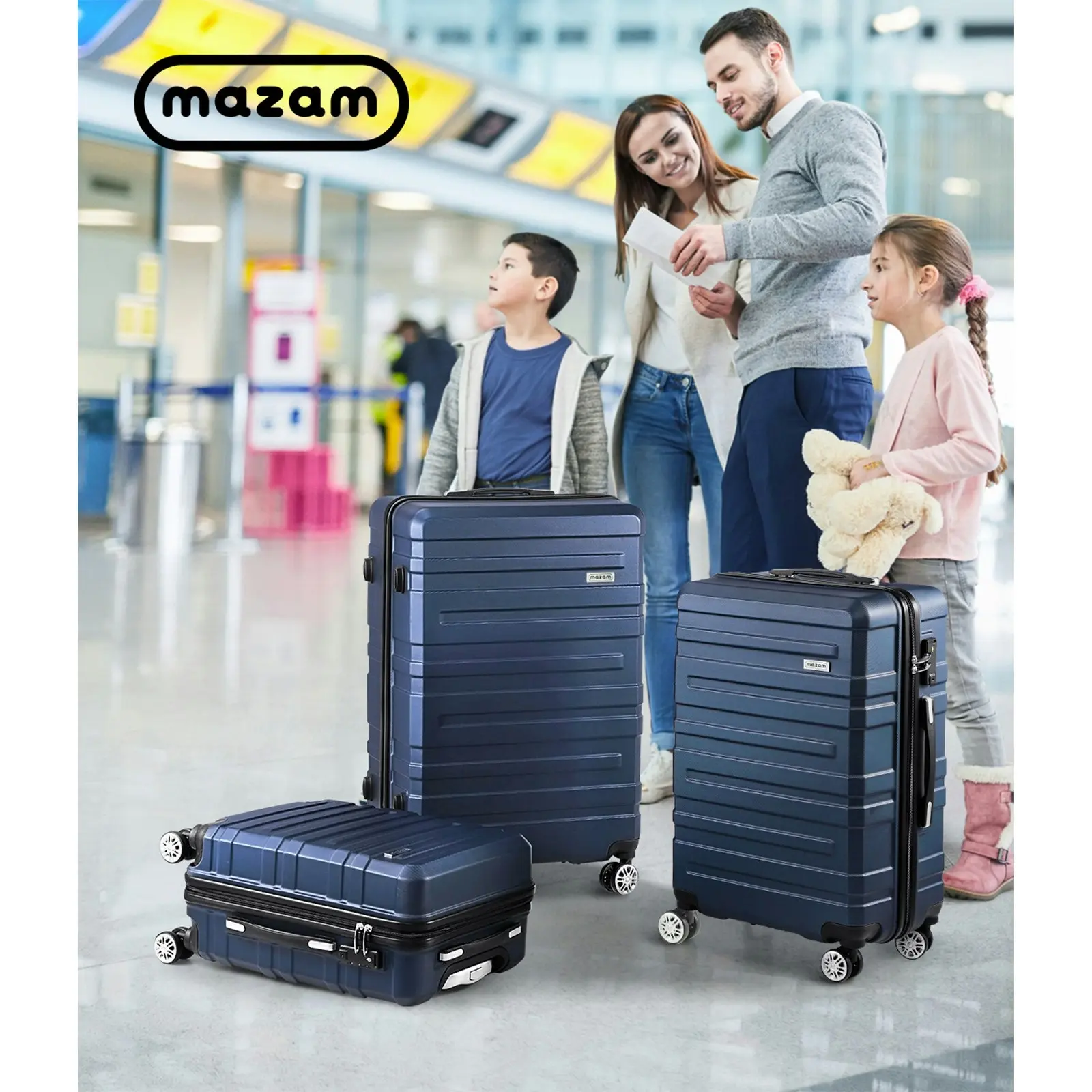 Mazam 3PCS Luggage Suitcase Trolley Set Travel TSA Lock Storage Hard Case Navy