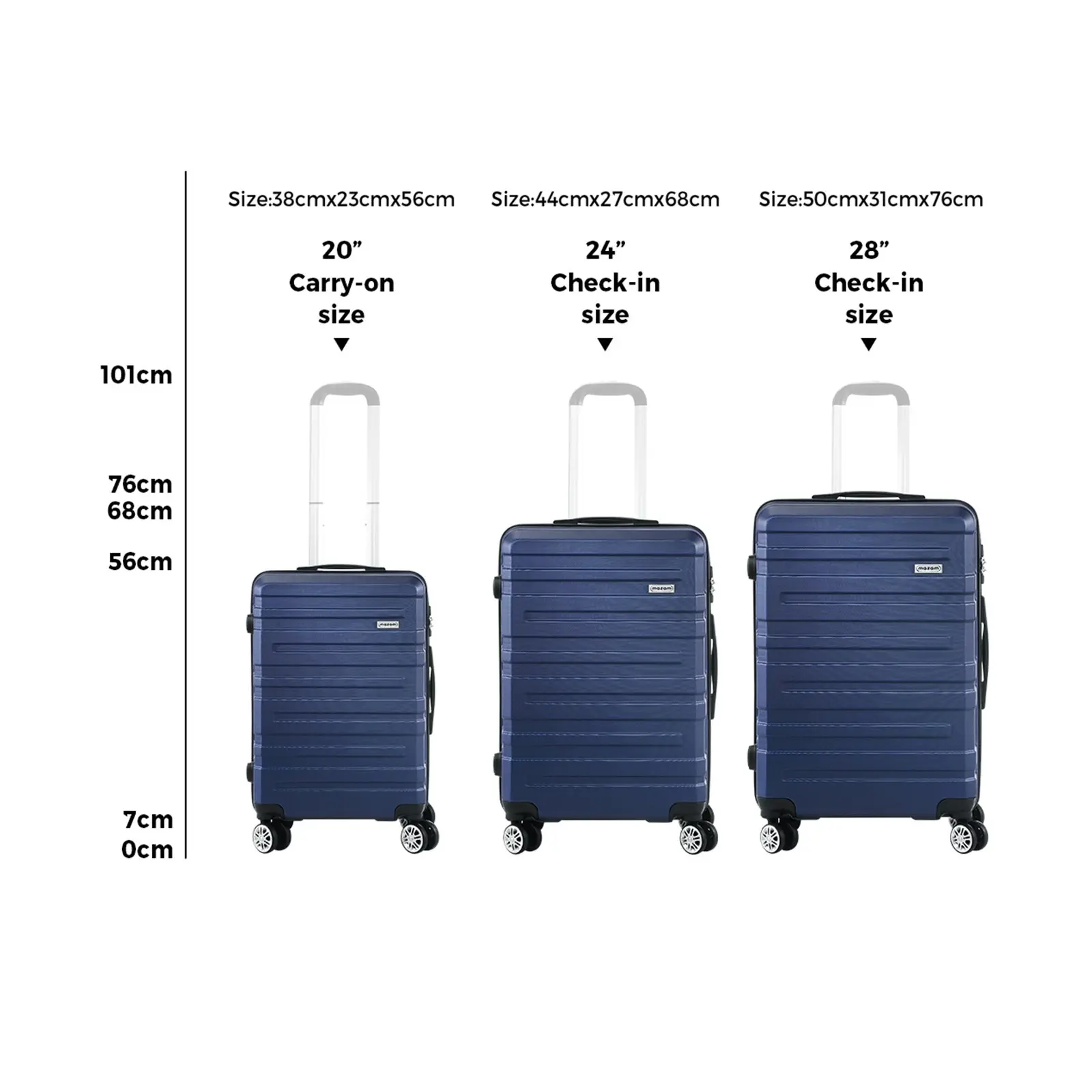 Mazam 3PCS Luggage Suitcase Trolley Set Travel TSA Lock Storage Hard Case Navy