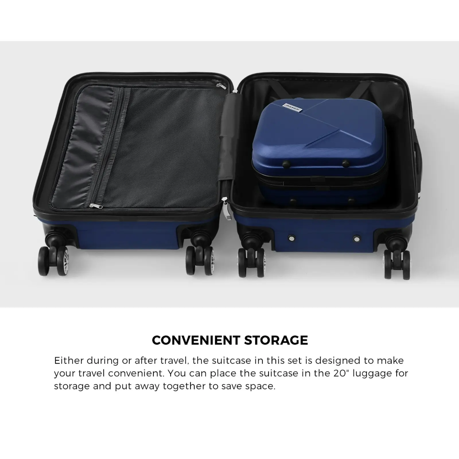 Mazam 2PCS Luggage Suitcase Trolley Set Travel TSA Lock Storage Hard Case Navy