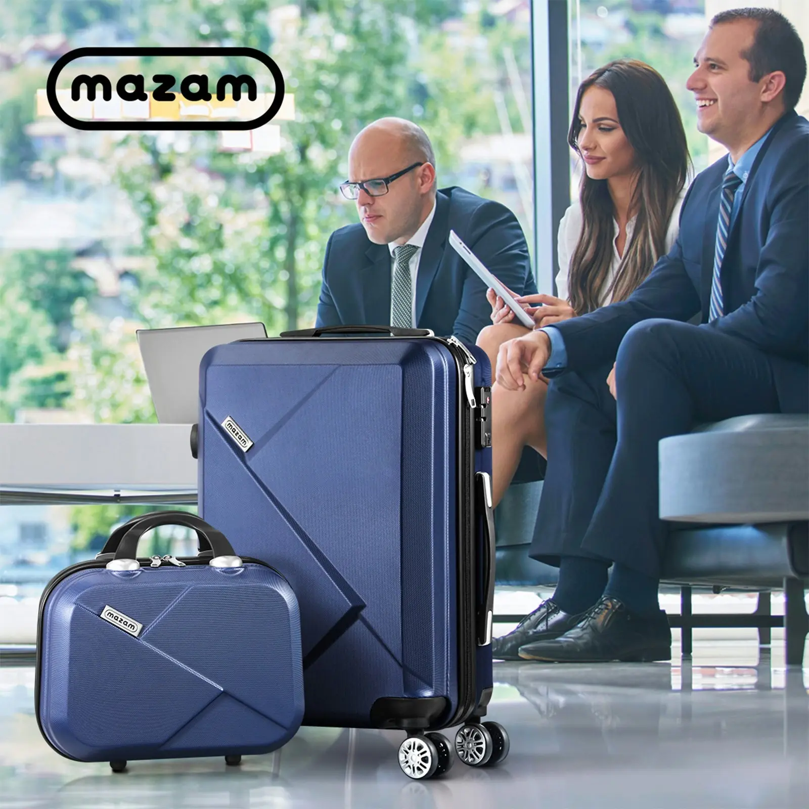 Mazam 2PCS Luggage Suitcase Trolley Set Travel TSA Lock Storage Hard Case Navy