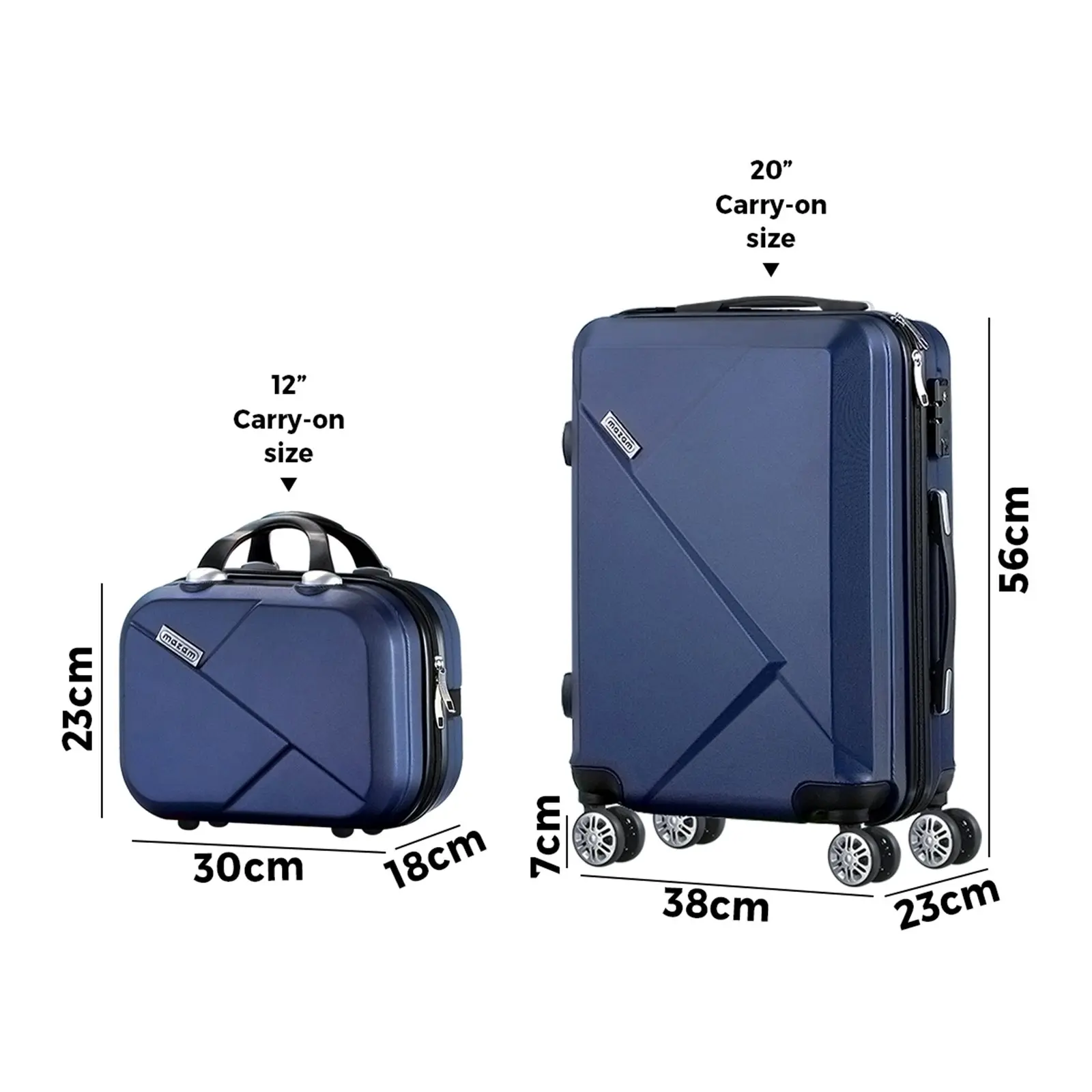 Mazam 2PCS Luggage Suitcase Trolley Set Travel TSA Lock Storage Hard Case Navy