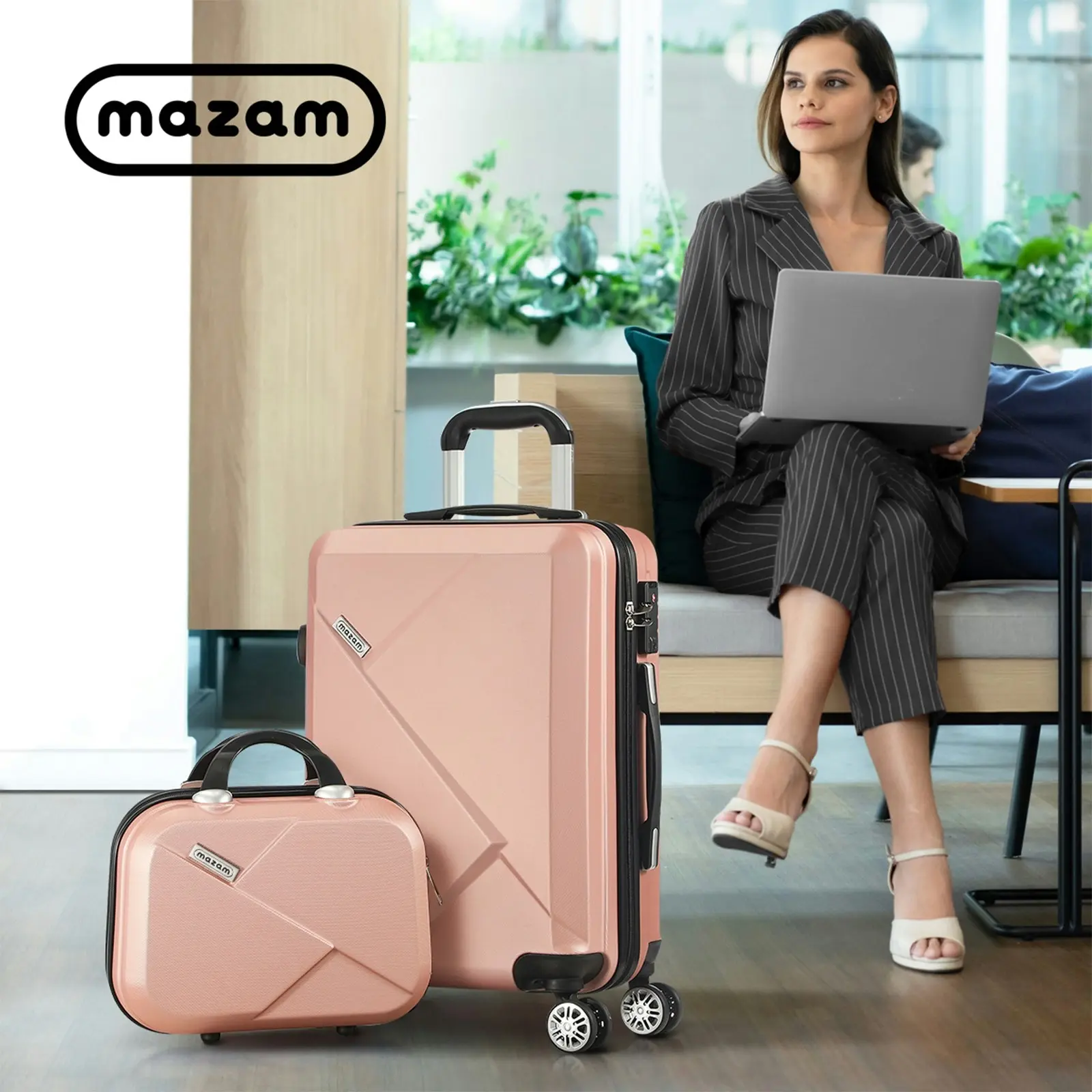 Mazam 2PCS Luggage Suitcase Trolley Set Travel TSA Lock Storage Hard Case Pink