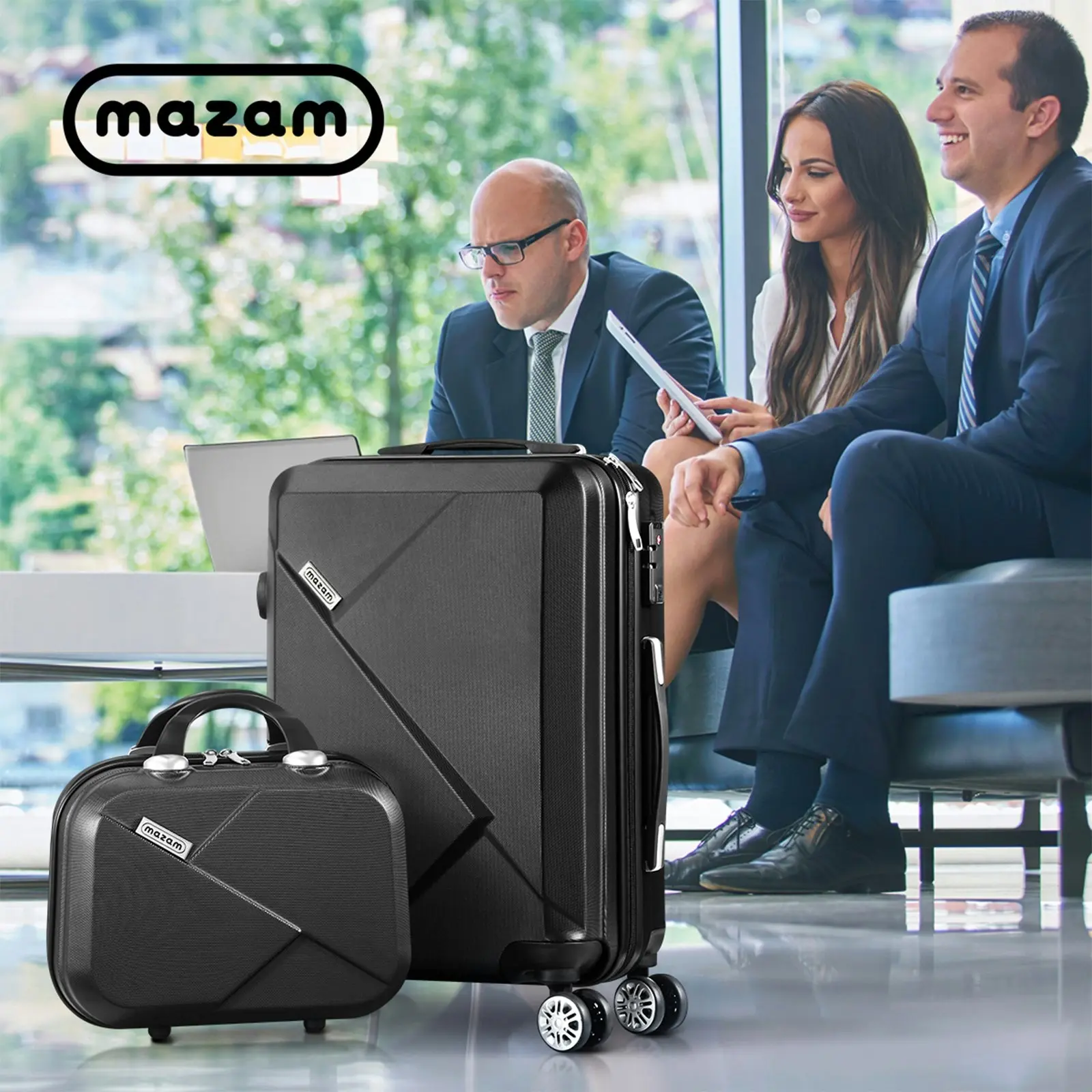 Mazam 2PCS Luggage Suitcase Trolley Set Travel TSA Lock Storage Hard Case Black