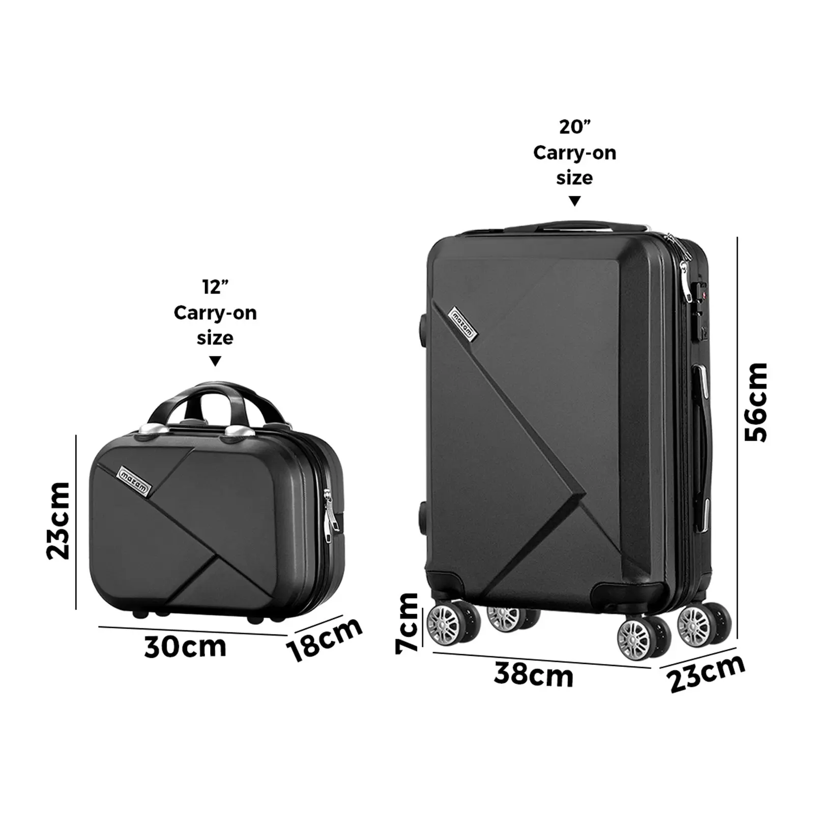 Mazam 2PCS Luggage Suitcase Trolley Set Travel TSA Lock Storage Hard Case Black