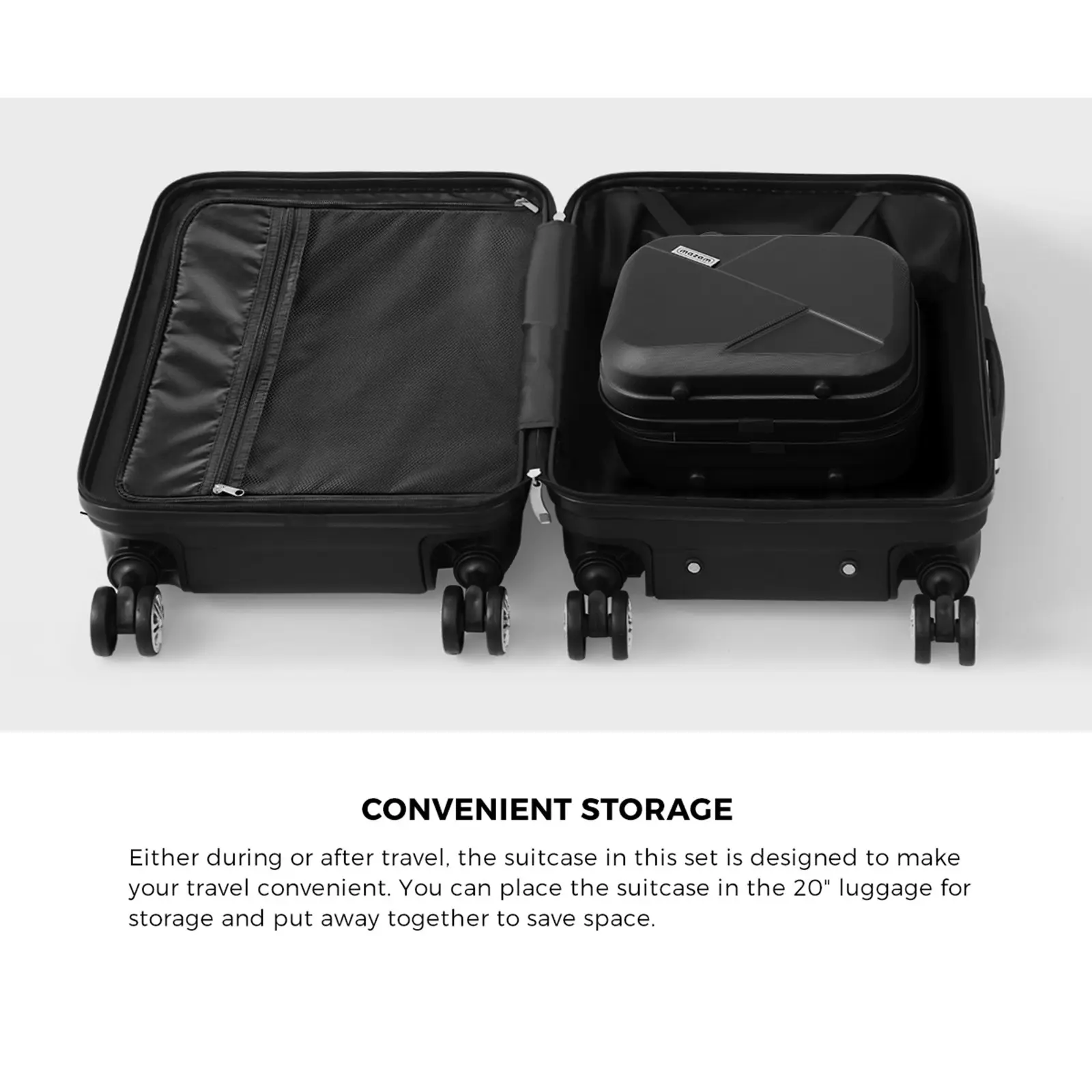 Mazam 2PCS Luggage Suitcase Trolley Set Travel TSA Lock Storage Hard Case Black