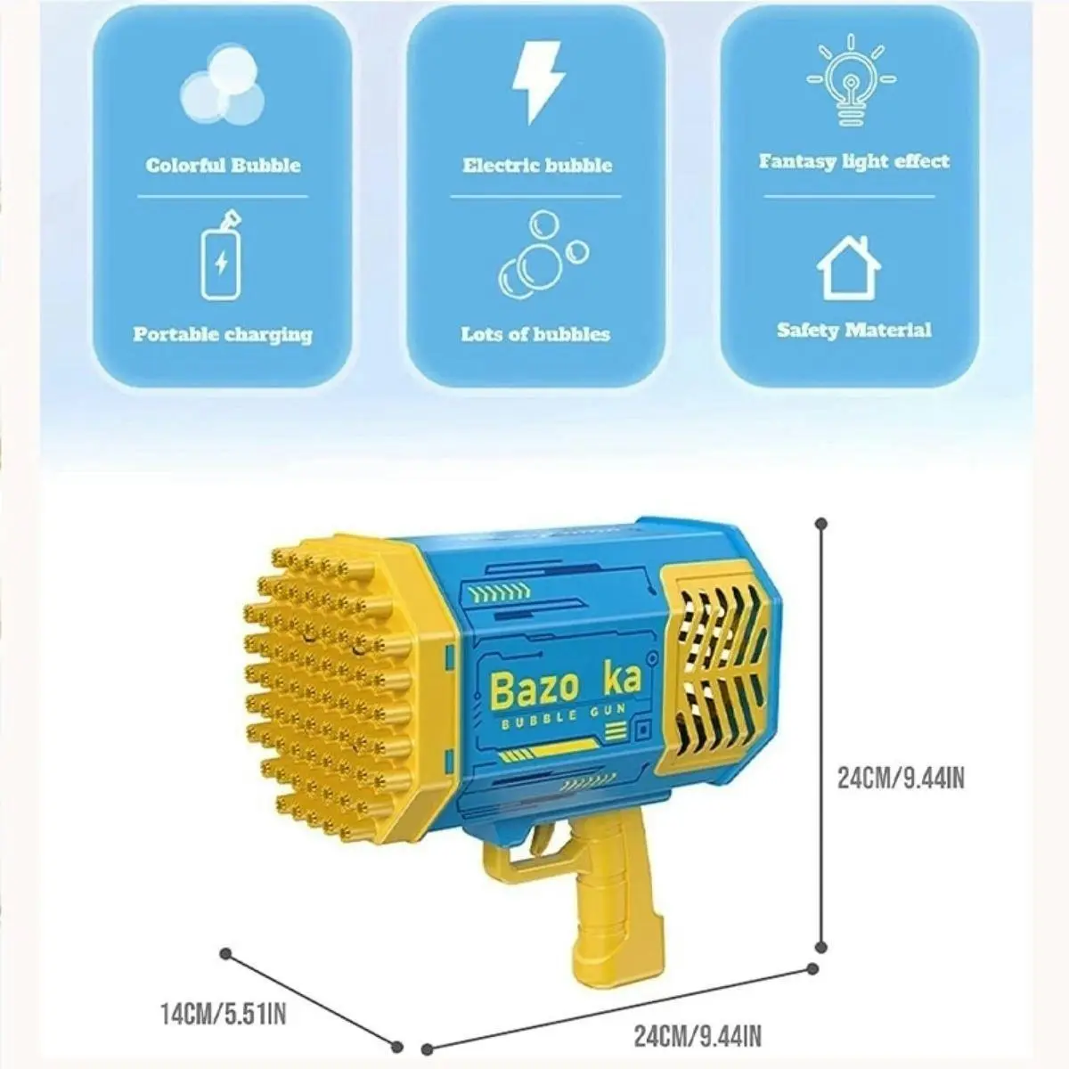 Kidst Bubble Machine Bazooka Outdoor Bubble Blaster 88 holes Rechargeable