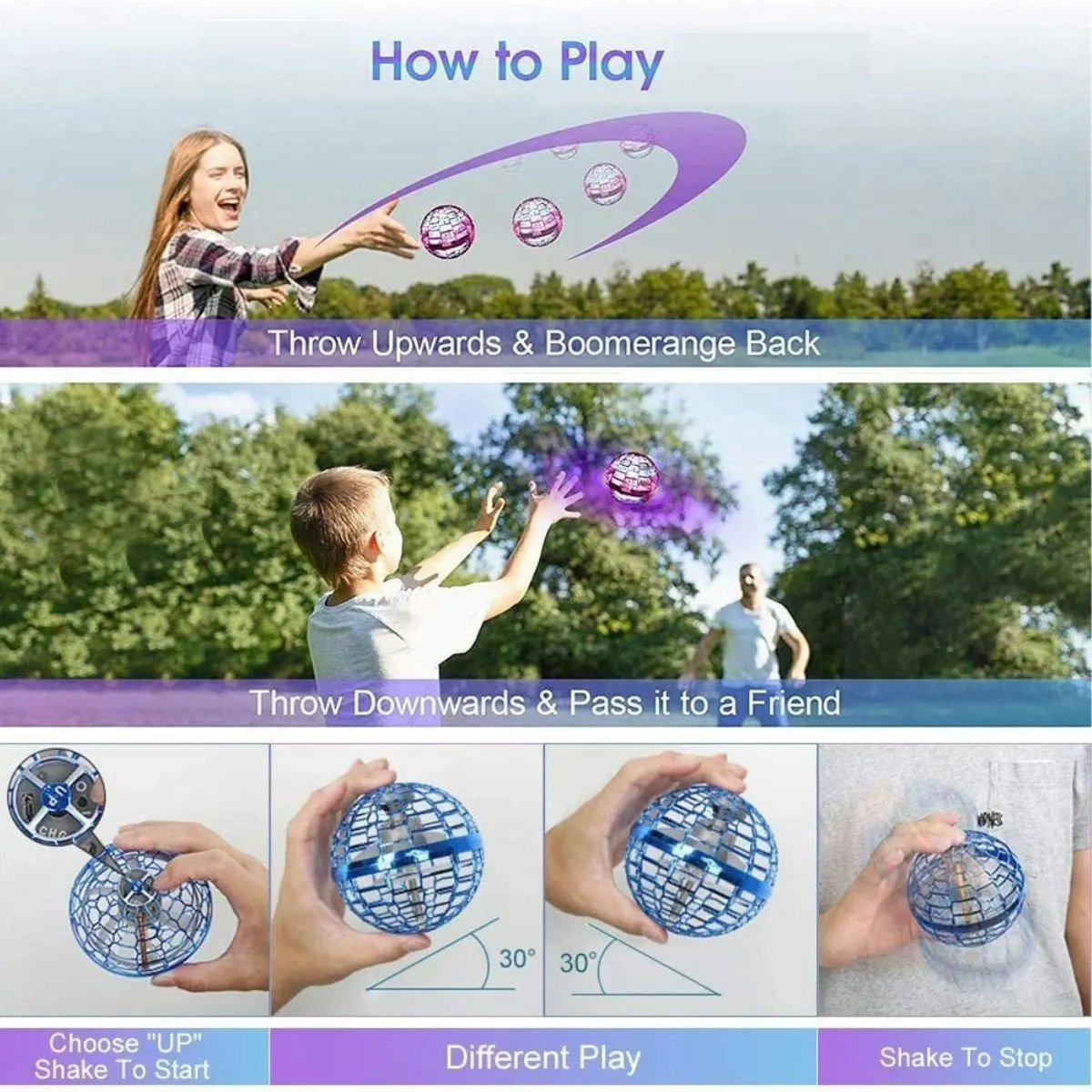 Kidst Flying Drone Boomerang 360 Rotating Spinning UFO Toys For Kids