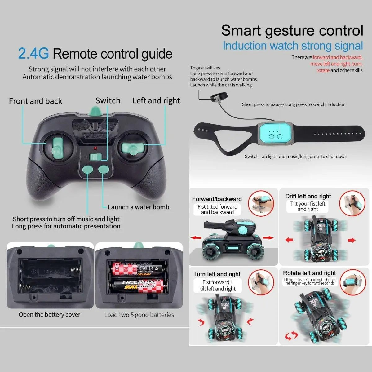 Kidst RC Tank Toy Gesture-Controlled All-Terrain Remote Control Car for Kids