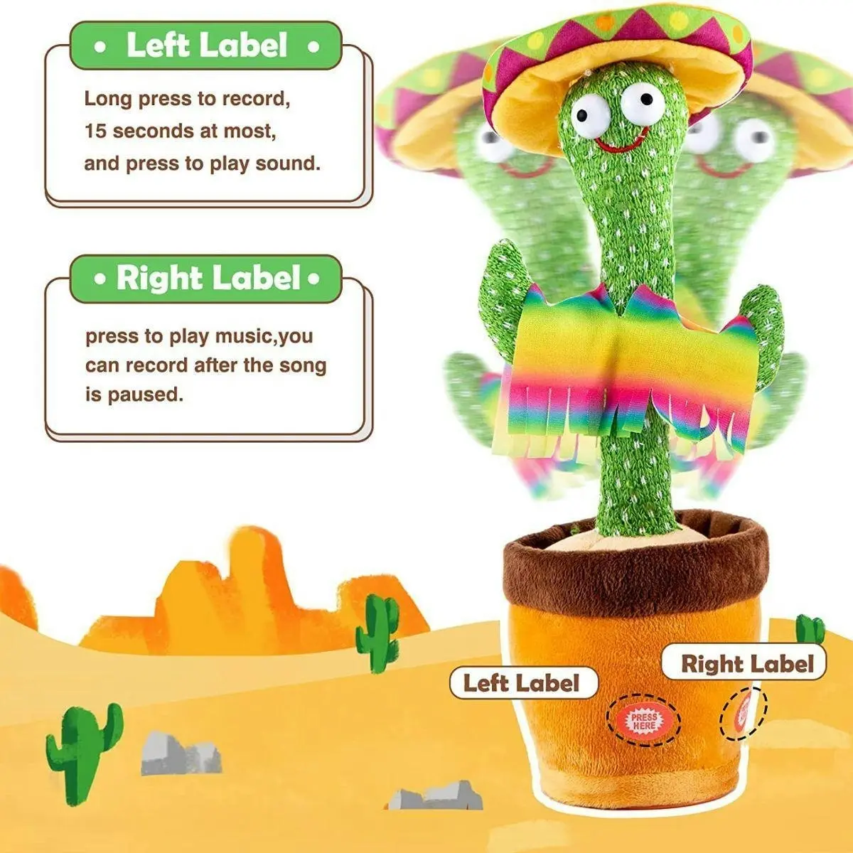 Kidst Dancing Cactus Repeat Talking, Dancing & Singing Plush Cactus