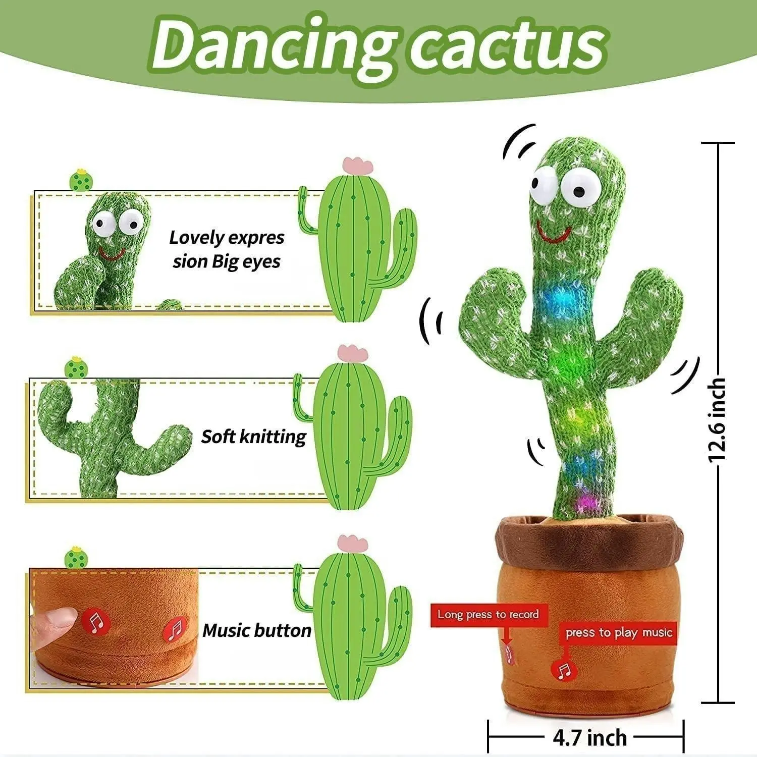 Kidst Dancing Cactus Repeat Talking, Dancing & Singing Plush Cactus