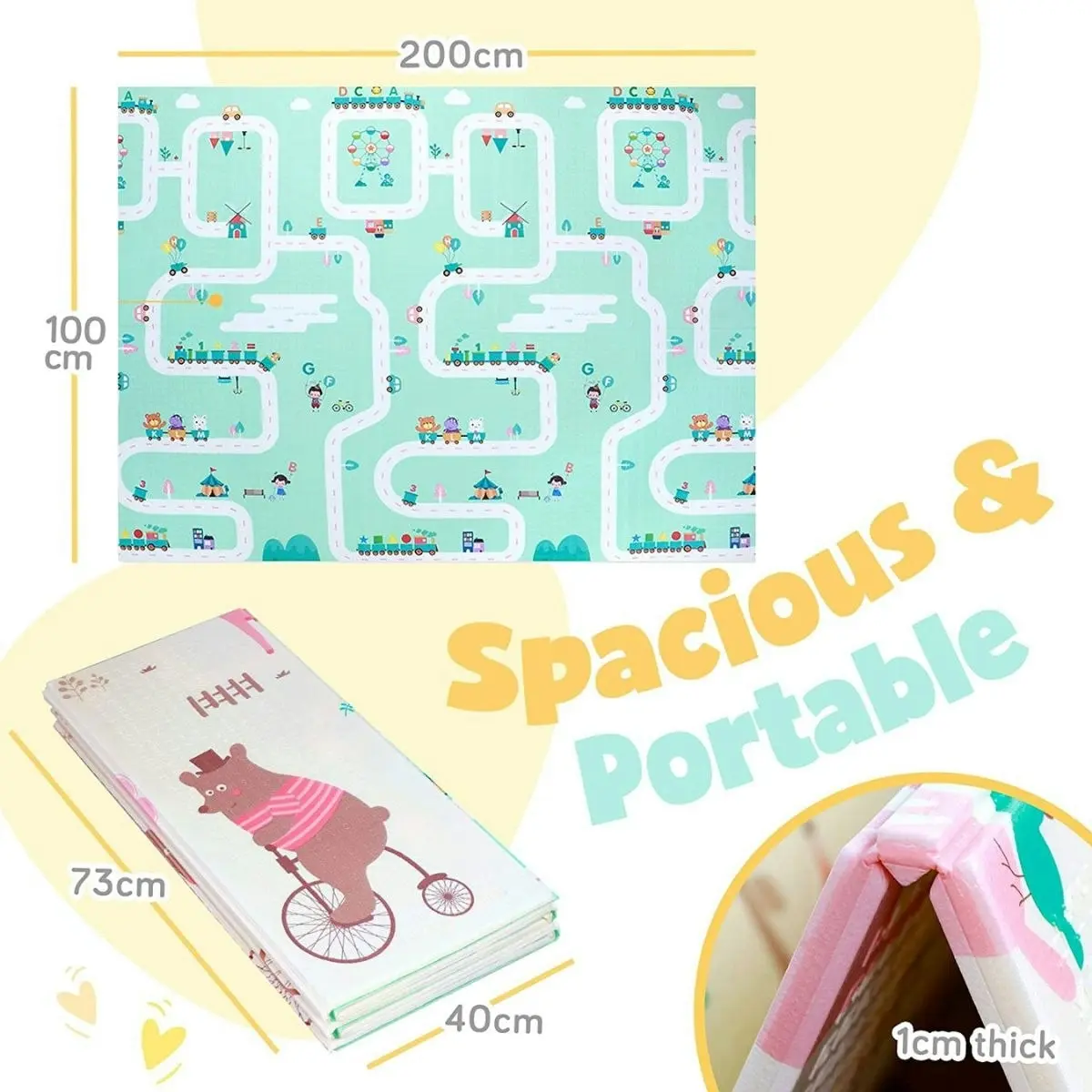 BabiesMart Baby Foldable Play Mat 1cm Thick Double-Sided, Safe & Comfortable