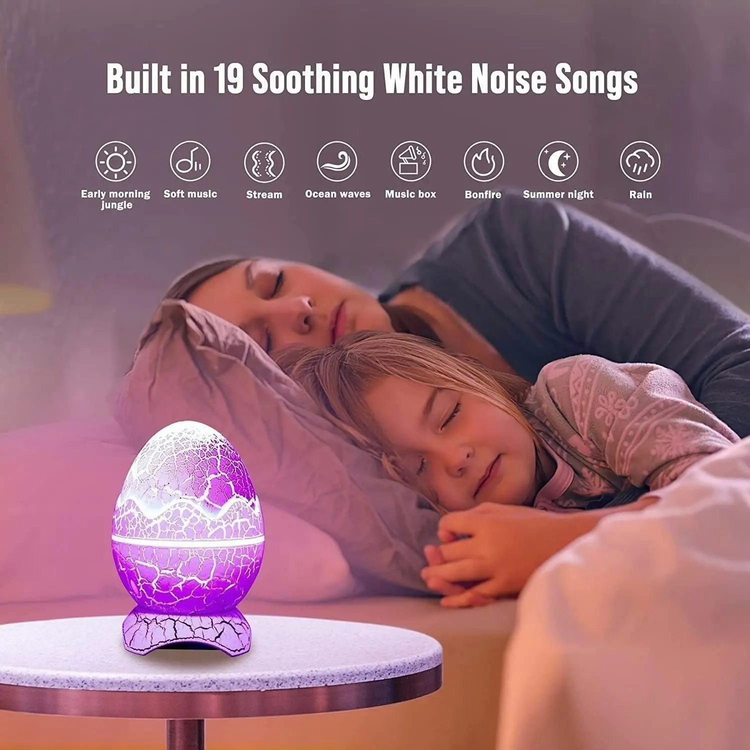 Glowly 4-in-1 Dino Egg Galaxy Projector Night Light with White Noise