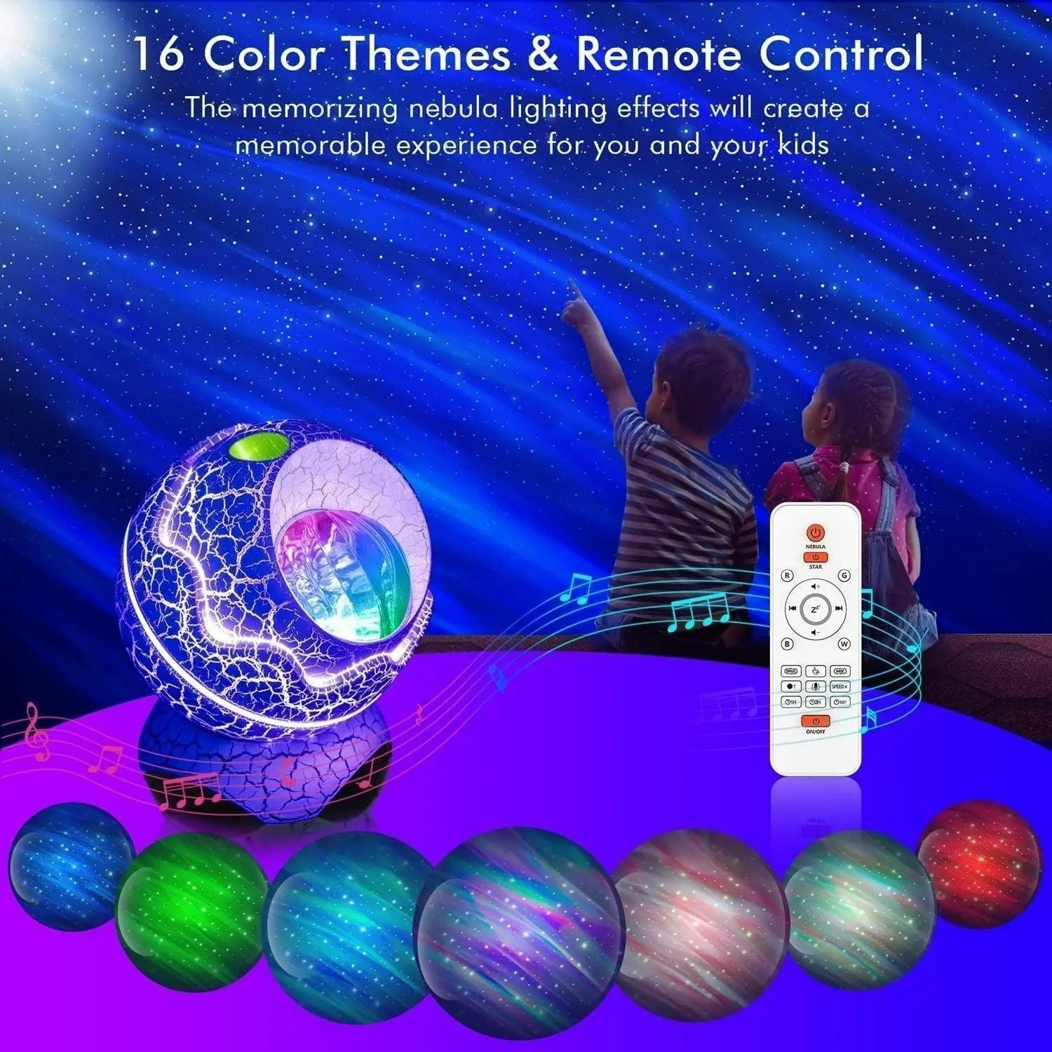 Glowly 4-in-1 Dino Egg Galaxy Projector Night Light with White Noise